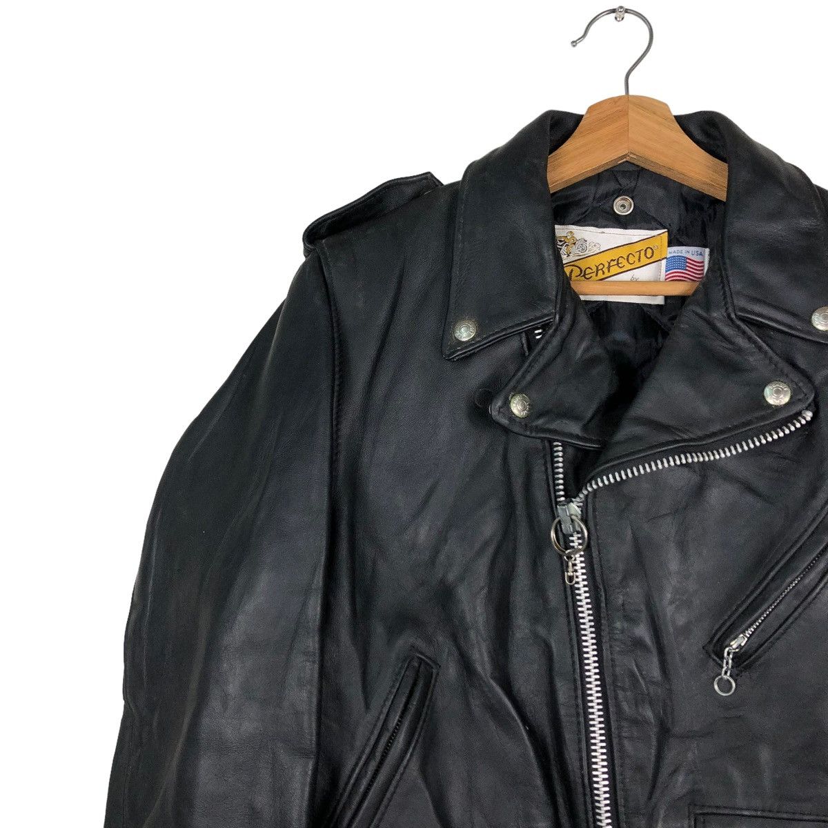 Schott ☄️VINTAGE DOUBLE COLLAR BIKER LEATHER JACKET SCHOTT PERFECTO Size US M / EU 48-50 / 2 - 7 Thumbnail