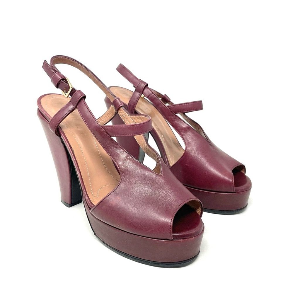 Marni MARNI Burgundy Leather Sculptured Heeled Sandals Size 38/ 8 Size US 8 / IT 38 - 3 Thumbnail