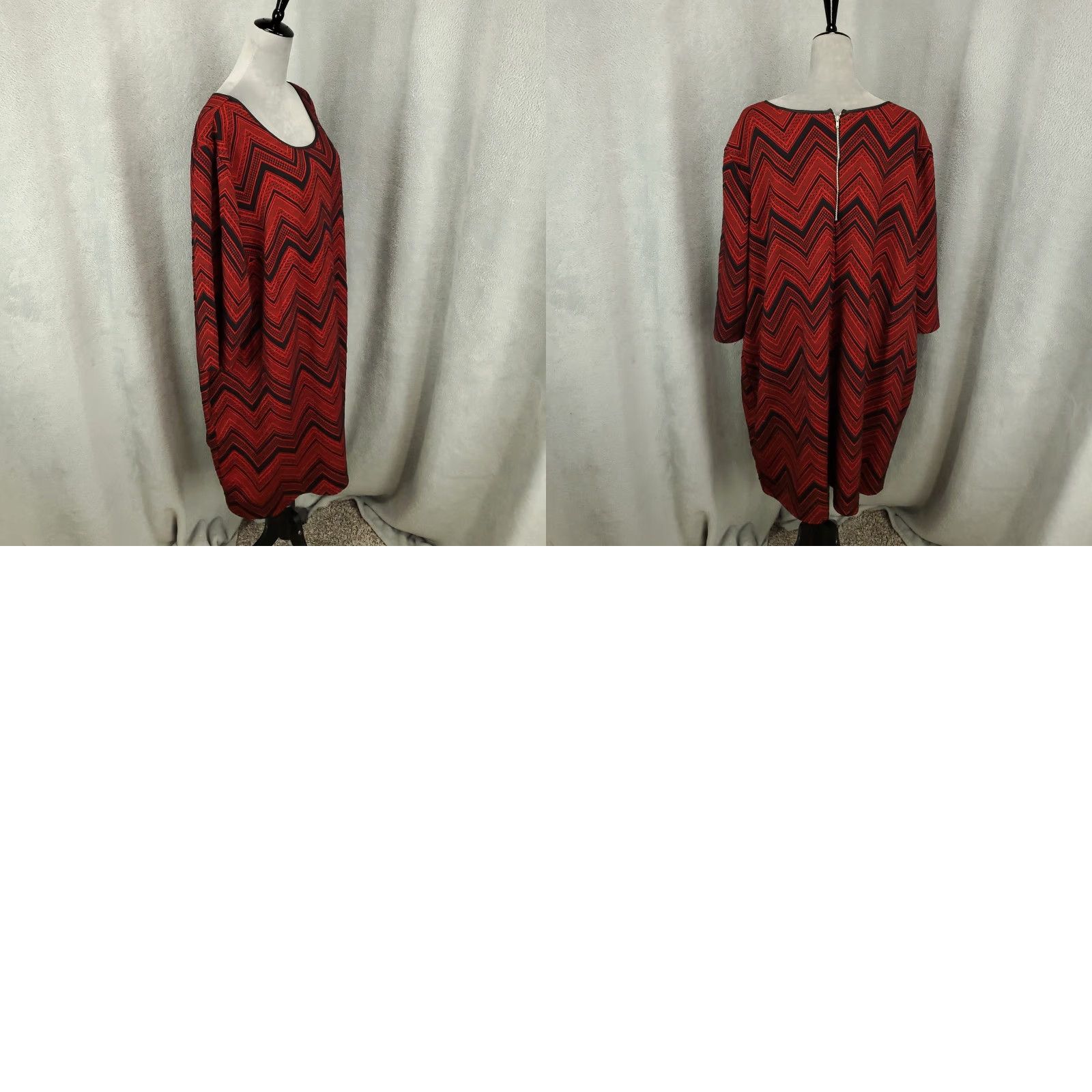 Vintage Catherines Dress Womens 5X Shift Red Chevron Pattern Exposed Zipper Zig Zag Size XXL / US 16-18 / IT 52-54 - 8 Thumbnail