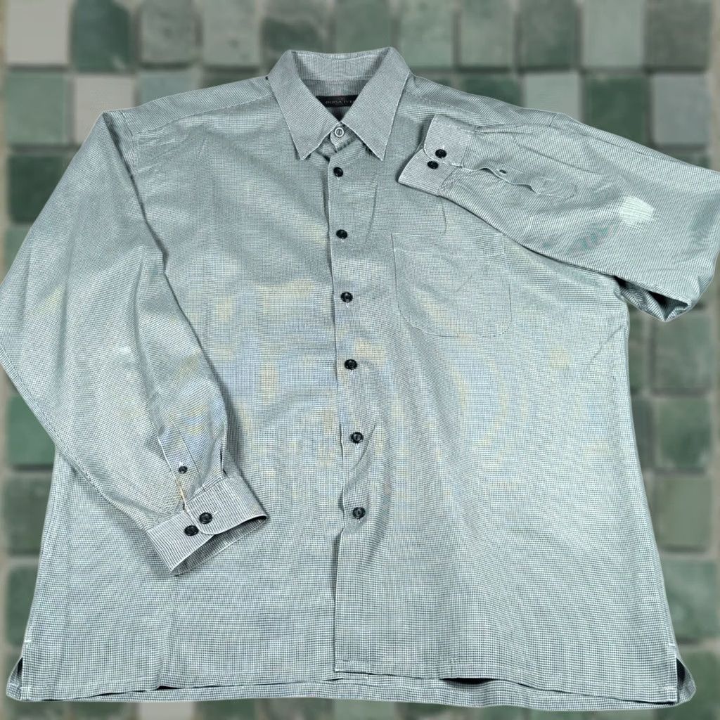 BUGATCHI Bugatchi Uomo XL Button-Down Shirt Men's Long Sleeve Green Gingham Check Designer Pocketed Breathable Cotton Blend Flaws Size US XL / EU 56 / 4 - 1 Thumbnail