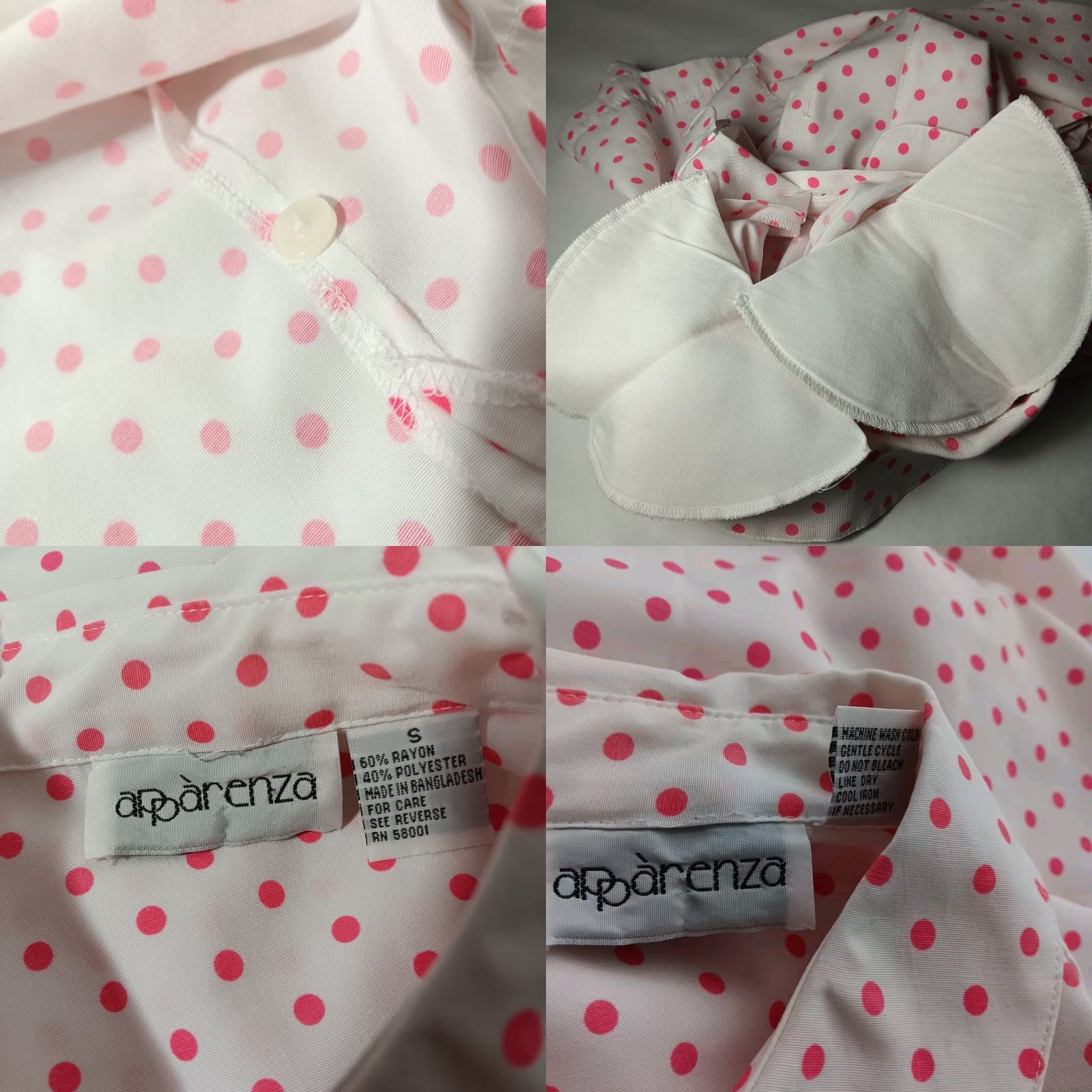 Pinko VINTAGE Apparenza Blouse Shirt Womens S White Pink Polka Dot Collared Button Short Sleeve Rockabilly 1980s Size S / US 4 / IT 40 - 8 Thumbnail