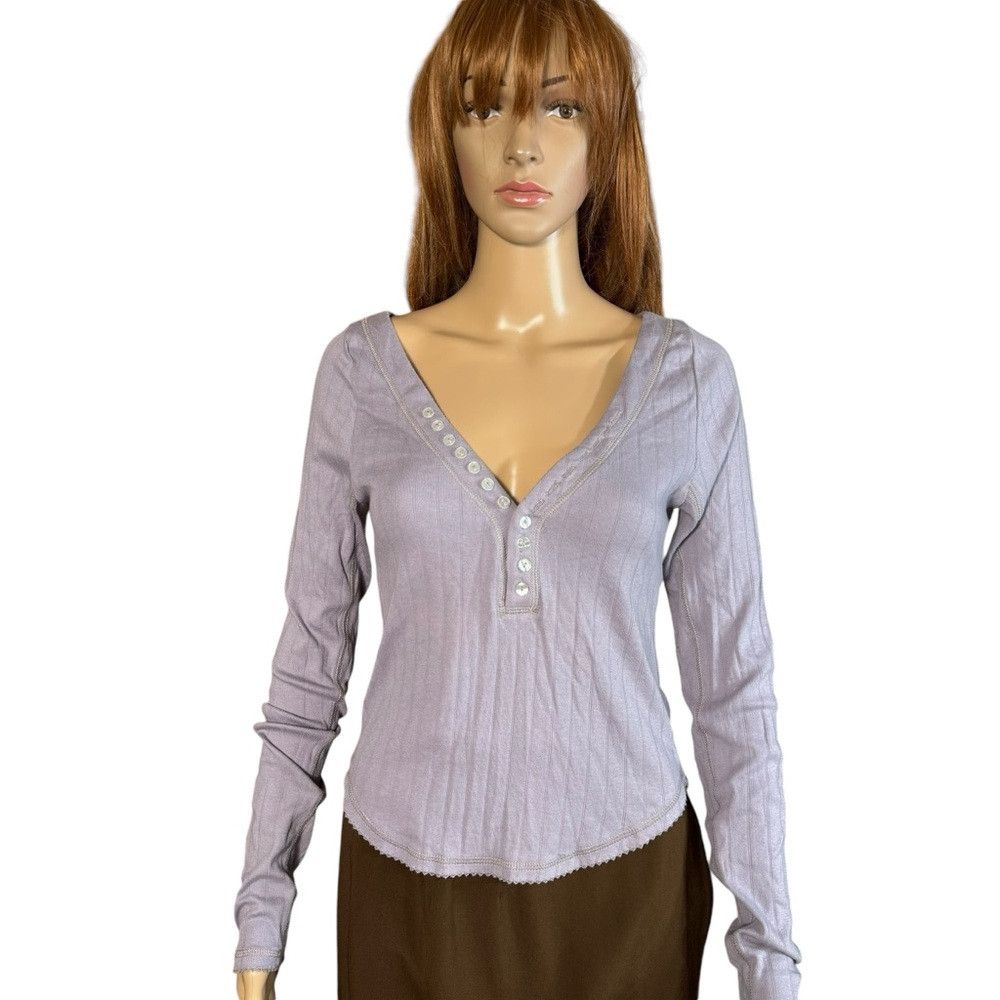 Free People New Free People Coffee Chat Long-Sleeve Lilac Top Size L Size L / US 10 / IT 46 - 3 Thumbnail