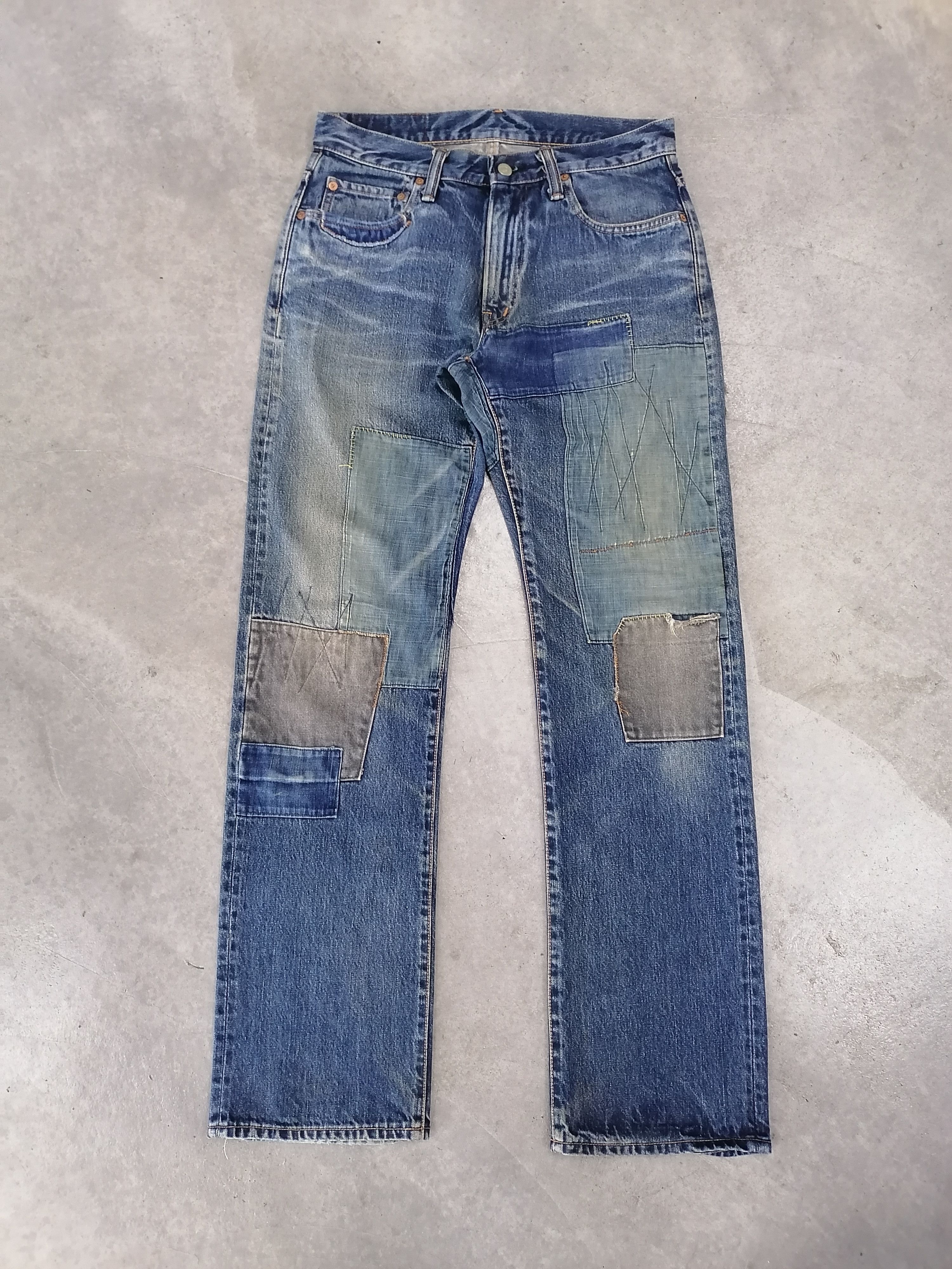 Blue Blue Japan × Japanese Brand Blue Blue Japan Patchwork Distressed Denim Pants Size US 31 - 2 Thumbnail