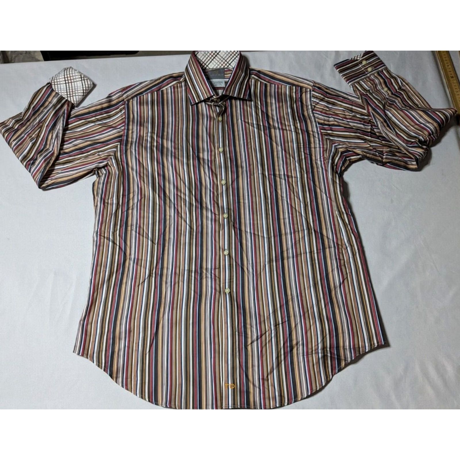 Vintage TD THOMAS DEAN Men Dress Shirt XL Brown Striped Button-Up Cotton NEW Size 46R - 7 Thumbnail