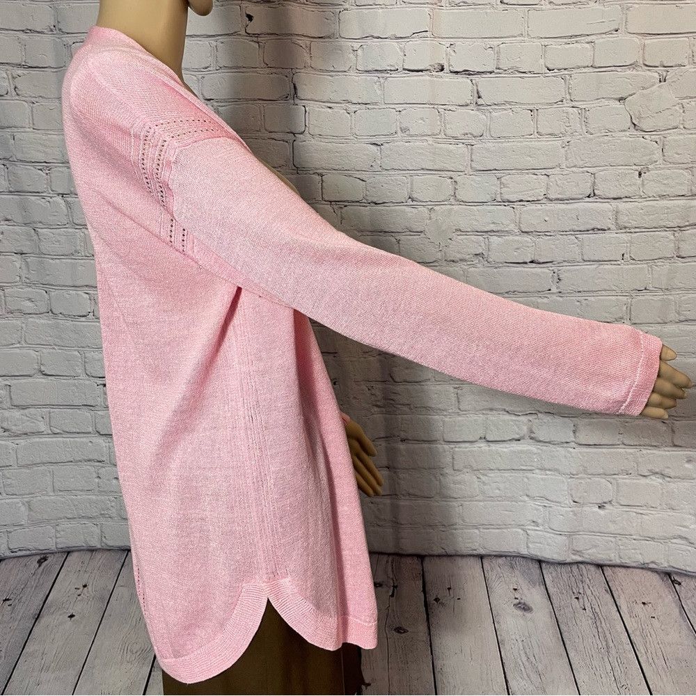 Talbots New Talbots Linen Blend Pointelle Open Front Pink Cardigan Size S / US 4 / IT 40 - 3 Thumbnail