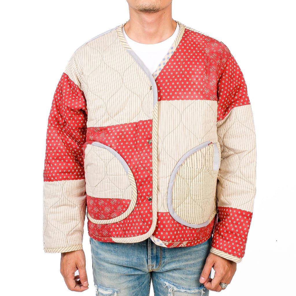 Designer Quillted Collarless Red Jacket Boro Size US L / EU 52-54 / 3 - 1 Thumbnail