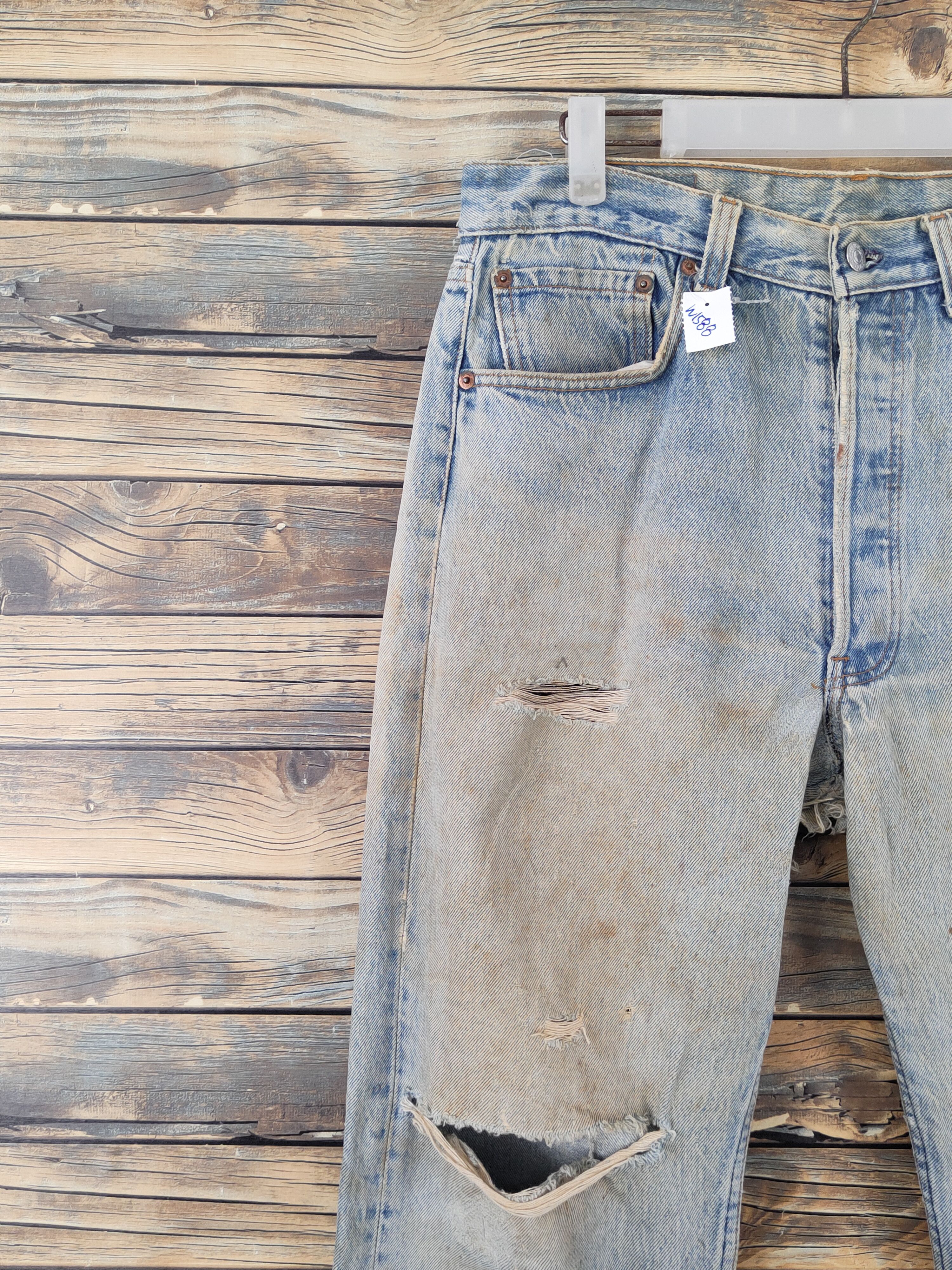 Levi's Levi's Light Blue Distressed Ripped denim Jeans #W1588 Size US 34 / EU 50 - 3 Thumbnail