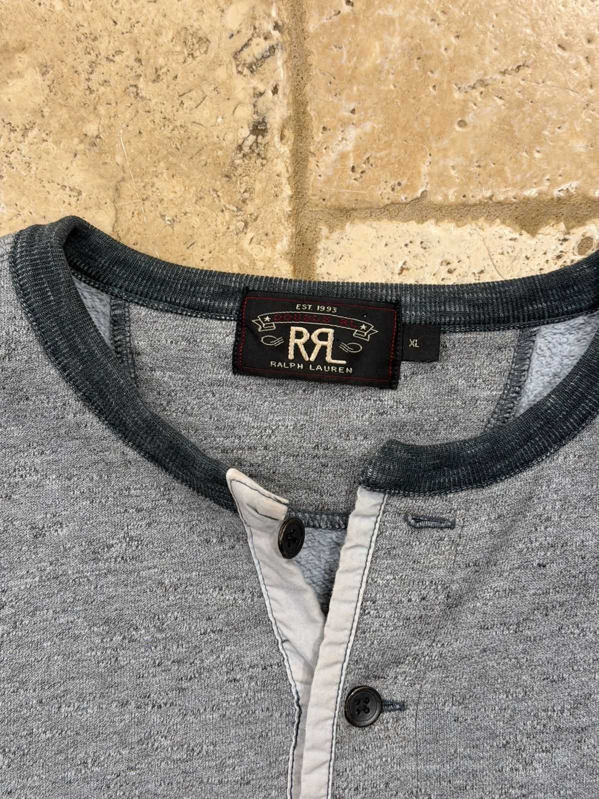 RRL Ralph Lauren RRL Ralph Lauren Heather Grey Henley Sweater Button Shirt Size US XL / EU 56 / 4 - 10 Thumbnail