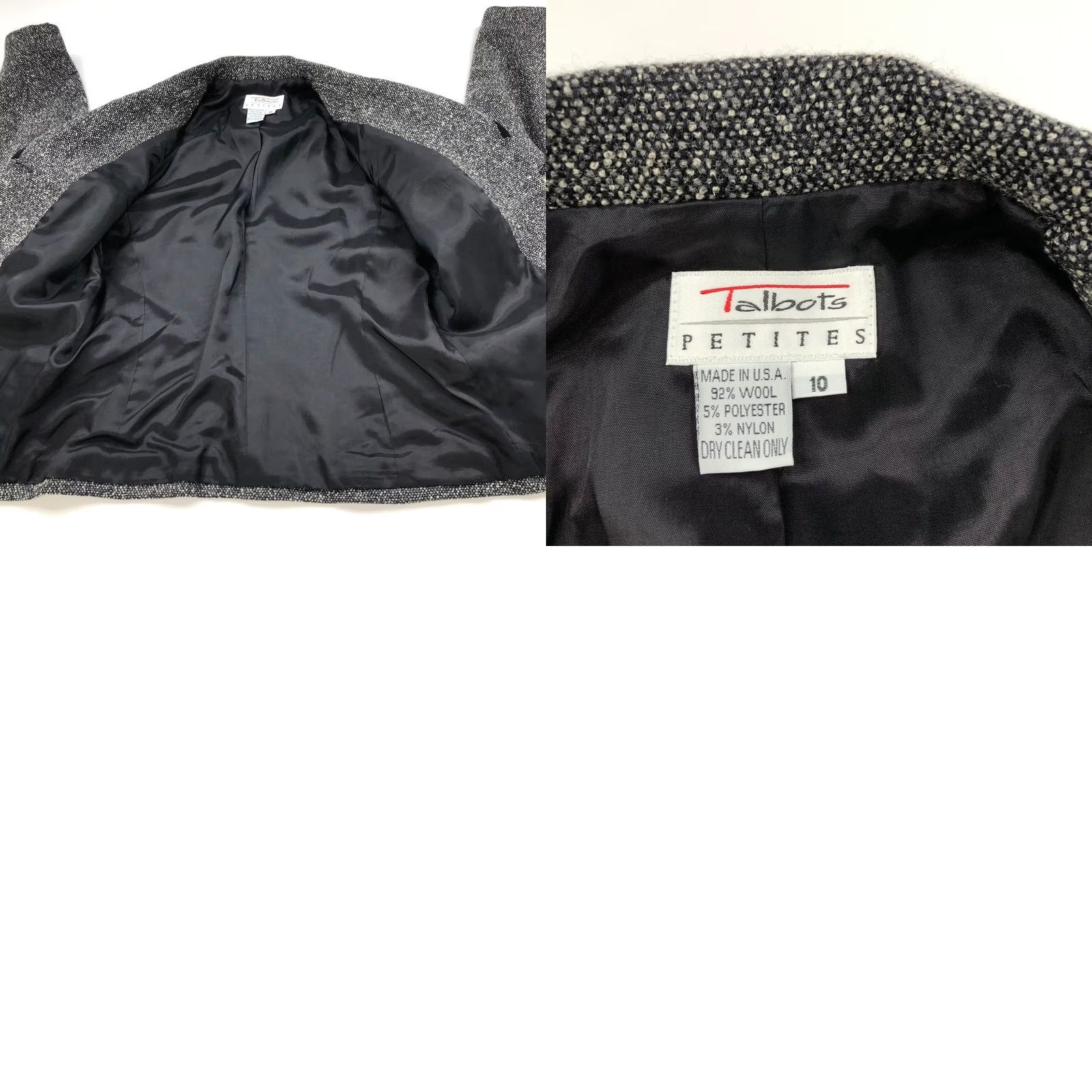 Talbots VINTAGE Talbots Petites 10 Blazer Jacket Black Gray Wool Blend 3 Button Womens Size L / US 10 / IT 46 - 9 Thumbnail