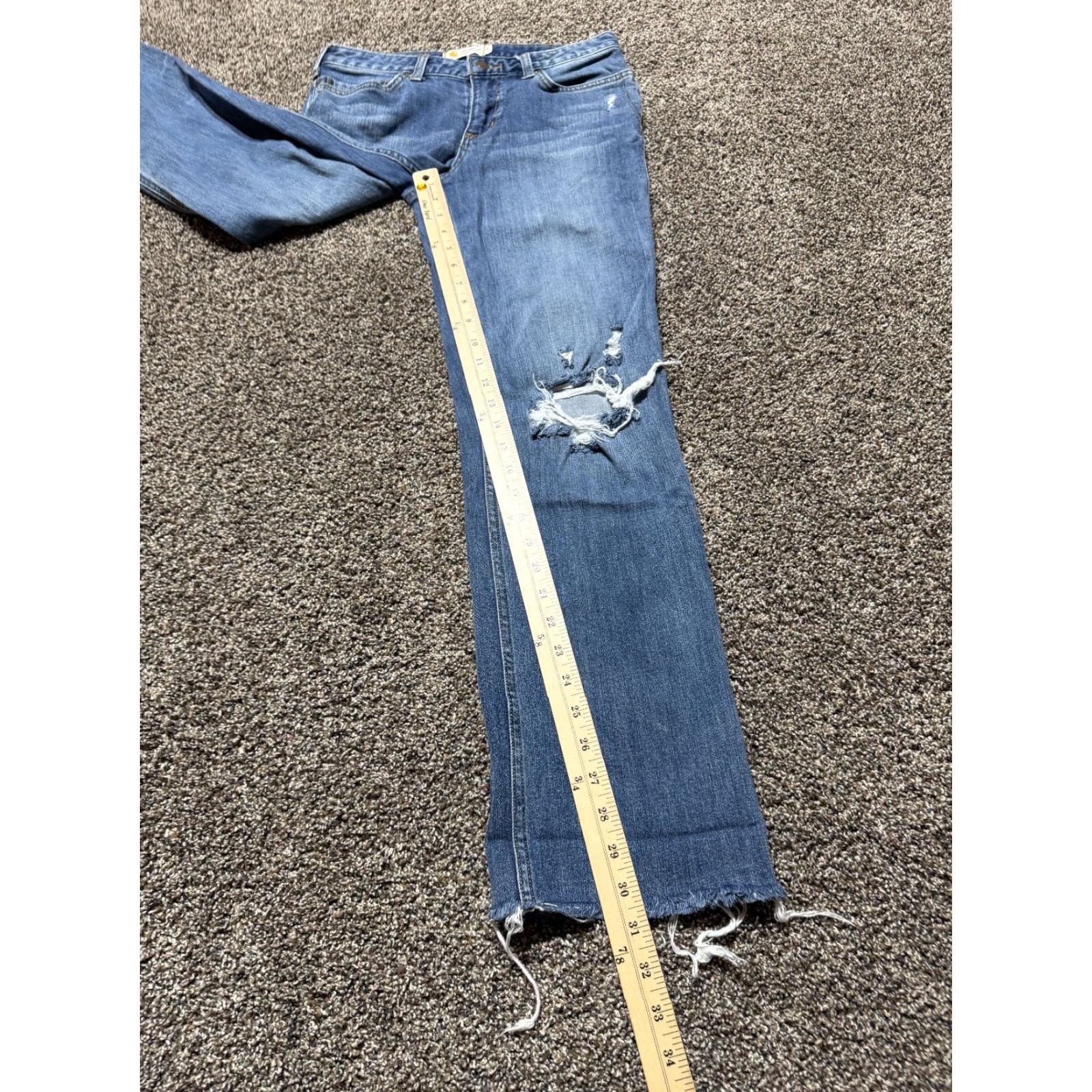 Carhartt Carhartt Women's Jeans Size 4 Tall Blue Denim Distressed Straight Raw Hem Jeans Size 27" / US 4 / IT 40 - 7 Thumbnail