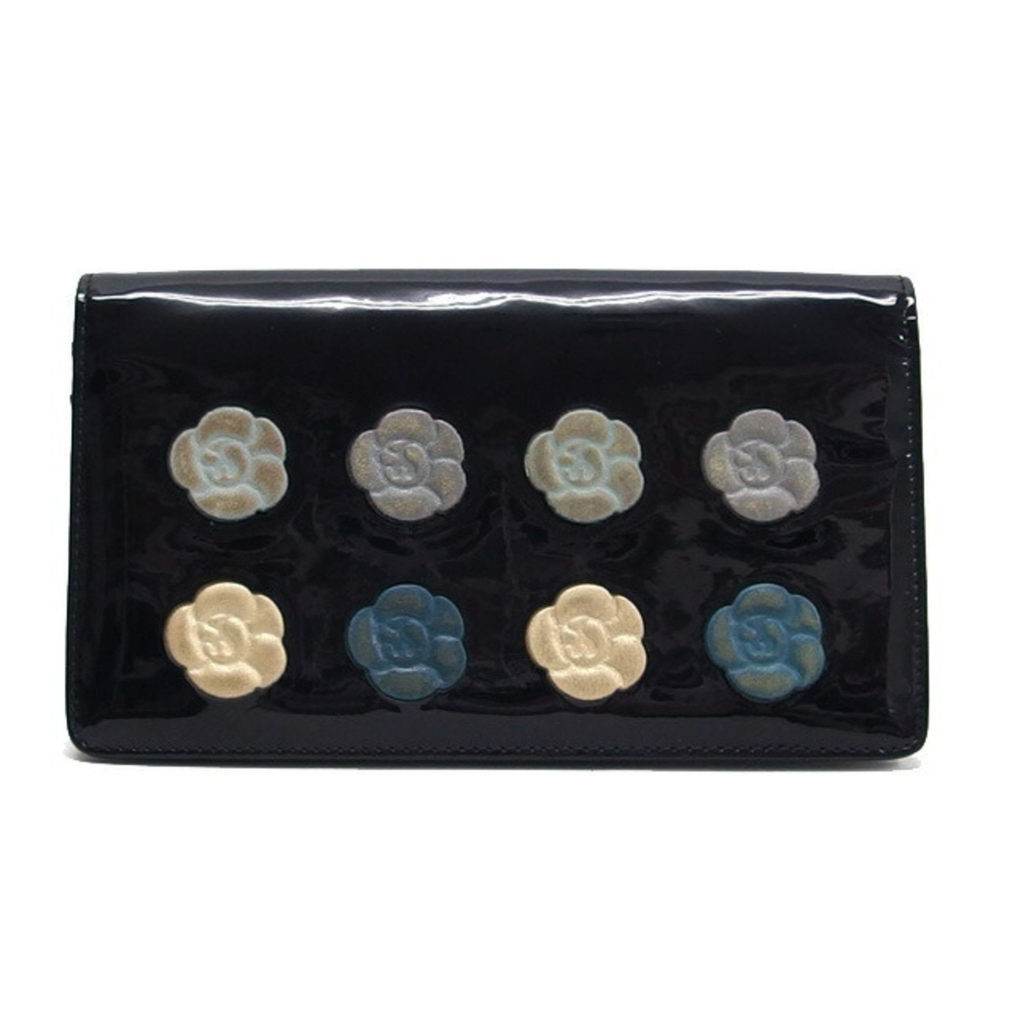 image of Chanel Camellia Makeup Palette Bi-Fold Long Wallet Blue in Beige, Women's