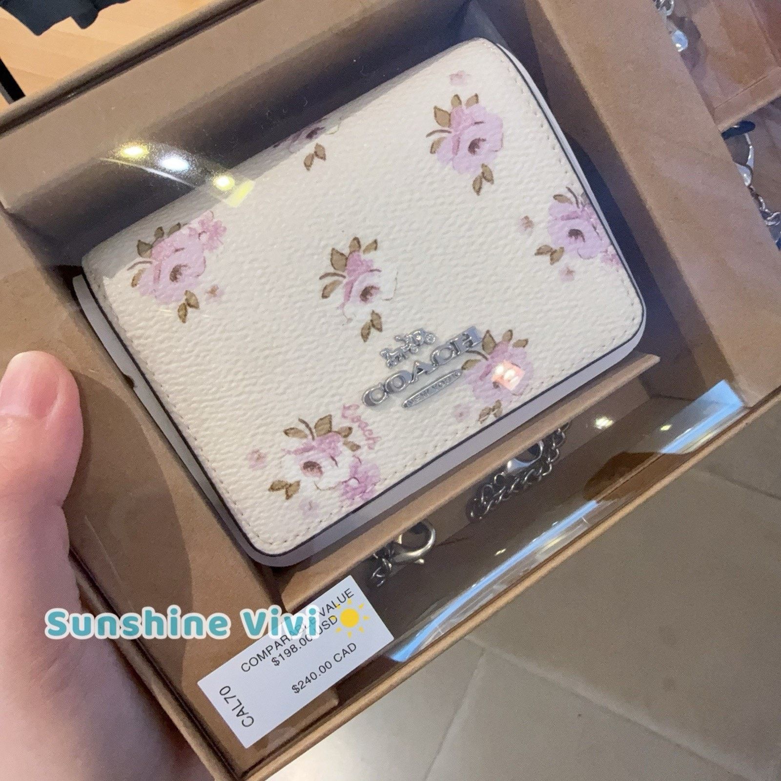 Coach NWT Coach Boxed Mini Wallet On A Chain Floral Chalk CAL70 Size ONE SIZE - 4 Thumbnail