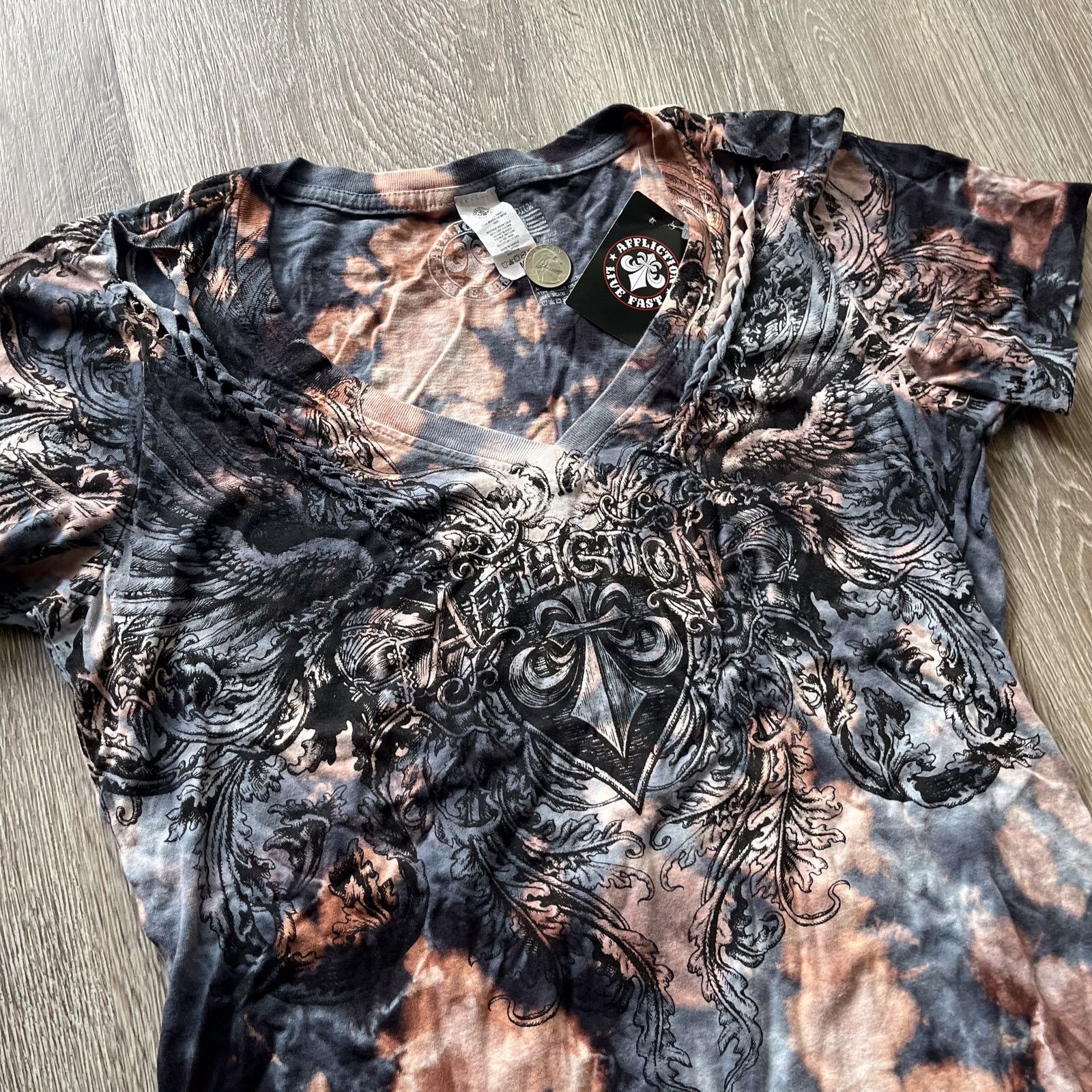 Affliction NWT AFFLICITION Live Fast Wmns Bleach Distressed Braid AOP Size M / US 6-8 / IT 42-44 - 4 Thumbnail