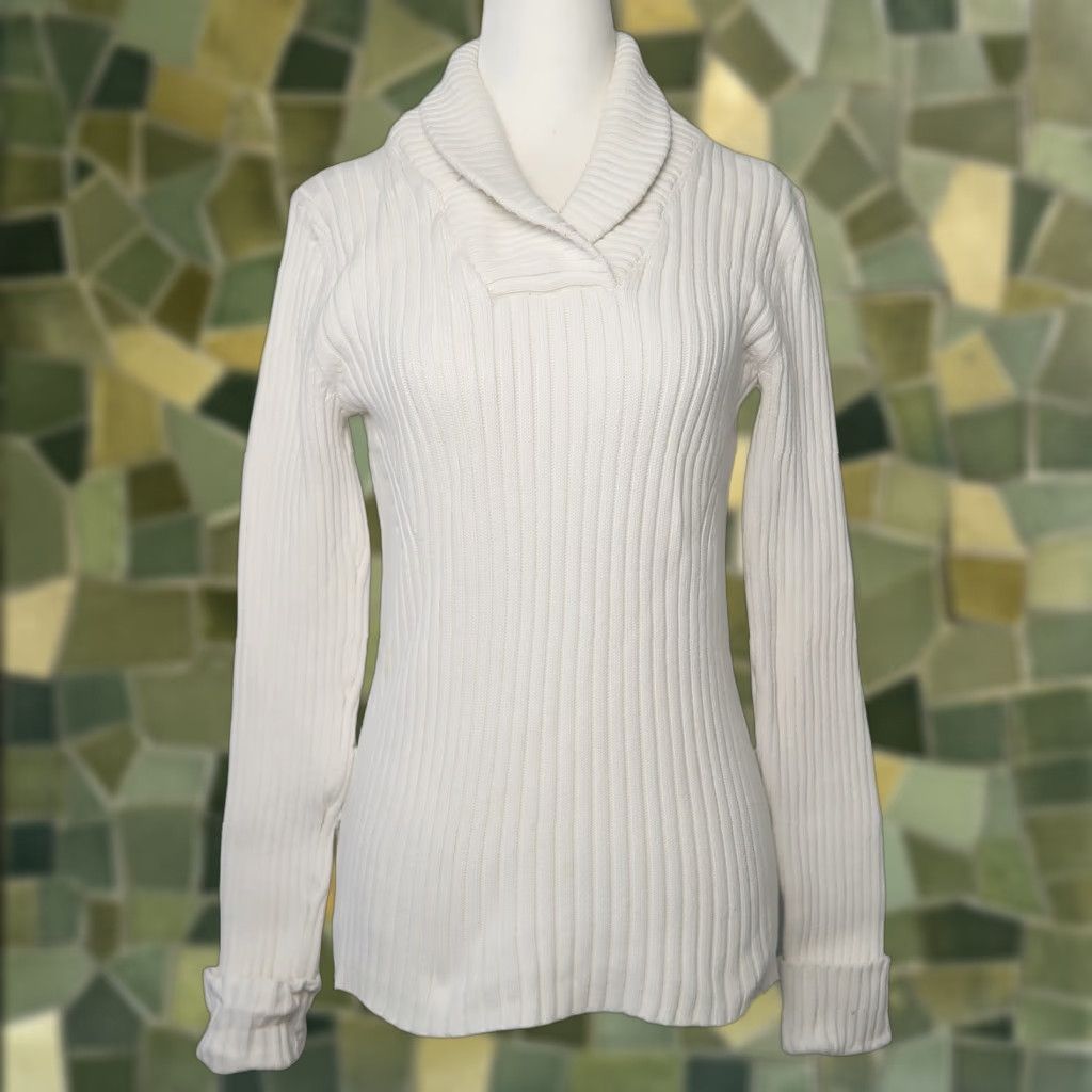 Vintage VINTAGE 90s White Shawl Collar Pullover Sweater Shirt S Small Cotton Casual Womens/Mens Size S / US 4 / IT 40 - 1 Thumbnail