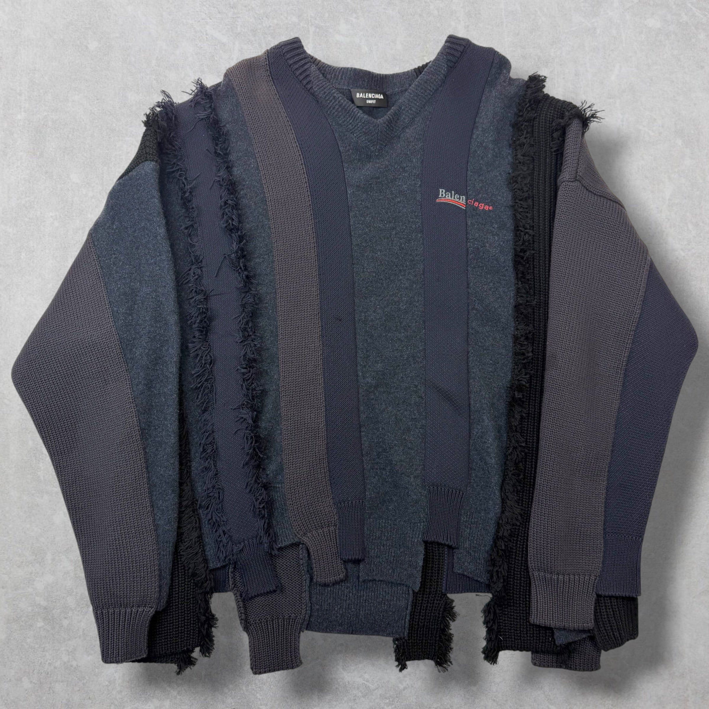 Balenciaga Balenciaga Sliced Damaged V-Neck Knit XS (XL) Size US XL / EU 56 / 4 - 1 Thumbnail