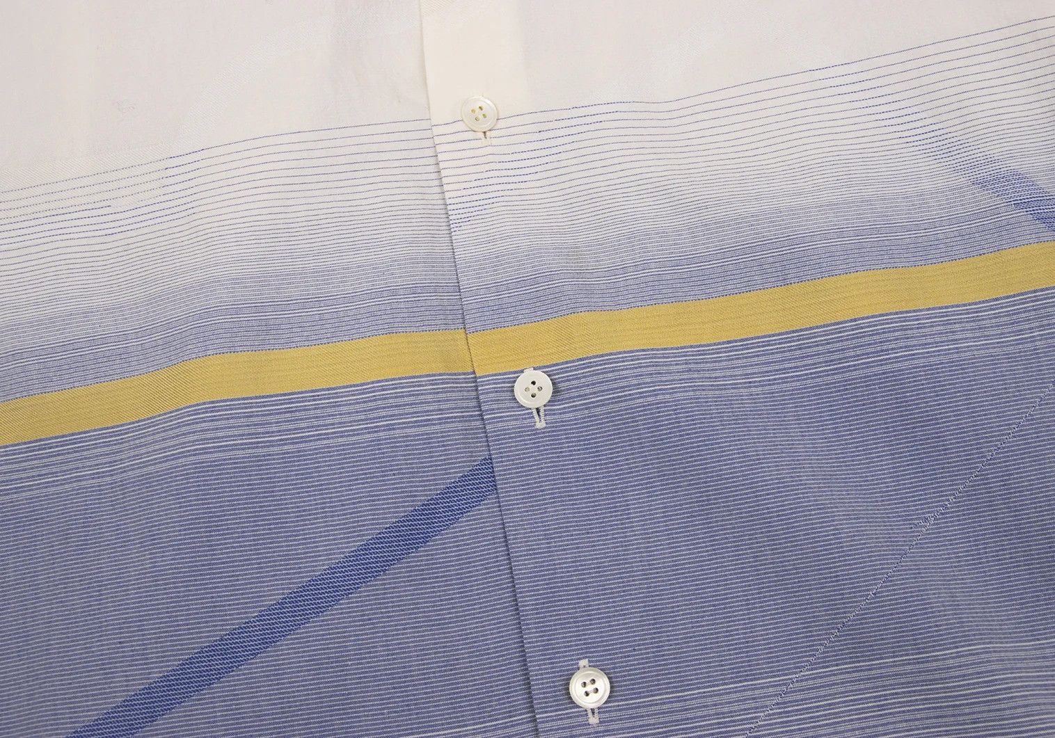 Issey Miyake Multi-Line Jacquard Long Sleeve Shirt in Cream with Blue Size US M / EU 48-50 / 2 - 6 Thumbnail