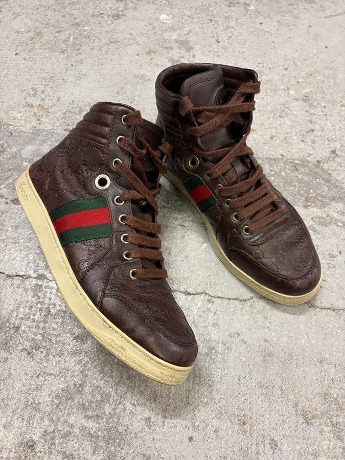Gucci 2000s Gucci Brown Monogram Italian Leather High Sneakers Size US 7.5 / EU 40-41 - 5 Thumbnail