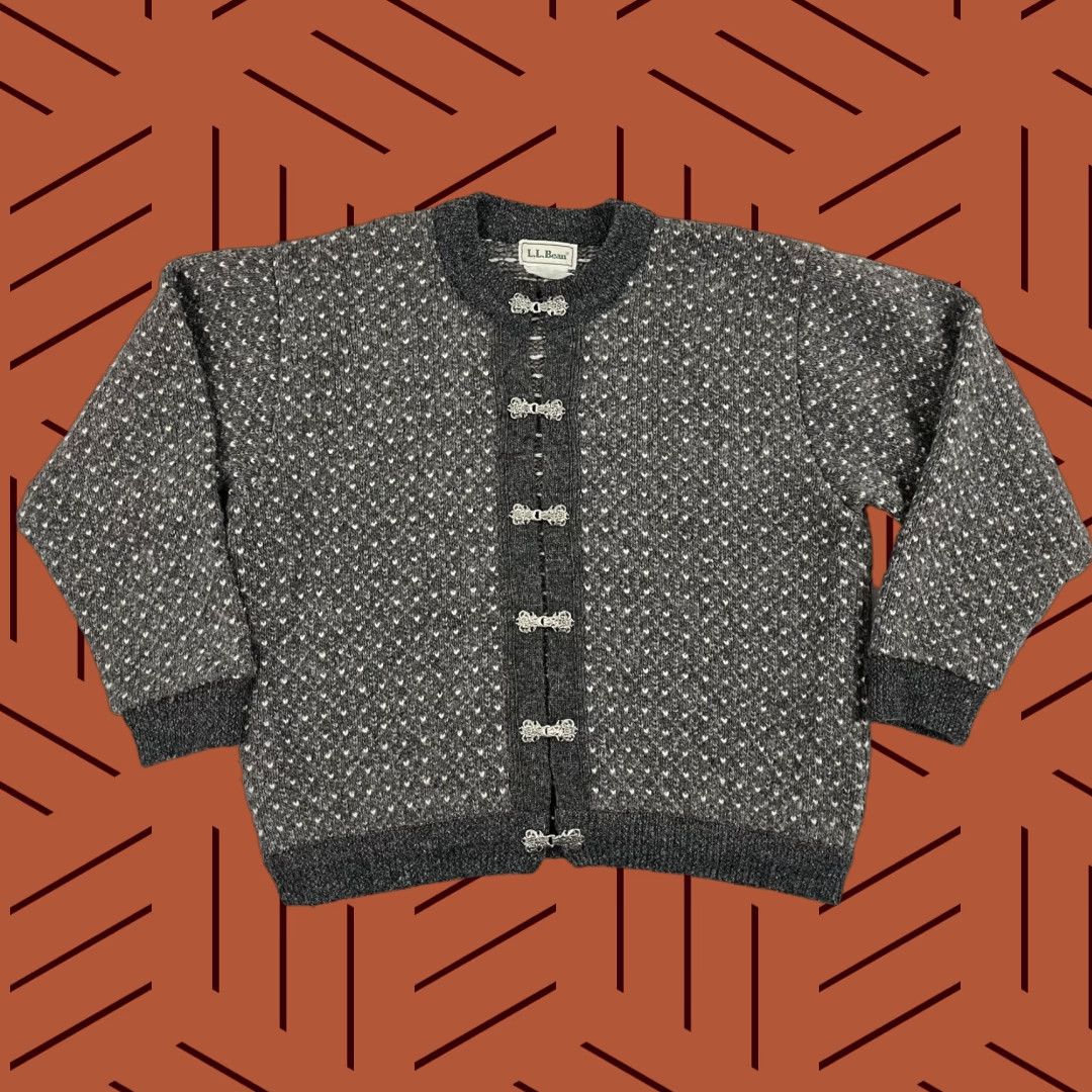 Vintage VTG L.L. Bean Cardigan Sweater Womens Small Gray Wool Birds Eye Metal Clasp Norway Ladies Size S / US 4 / IT 40 - 1 Thumbnail