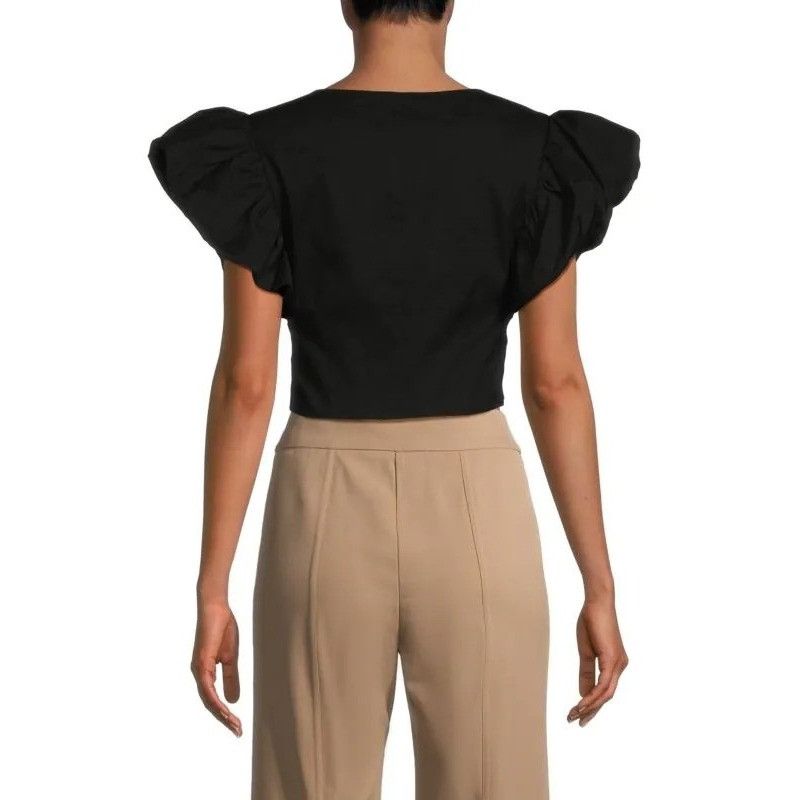 Derek Lam 10 Crosby Derek Lam 10 Crosby Genna Black Balloon Sleeve Crop Top Size S / US 4 / IT 40 - 2 Thumbnail
