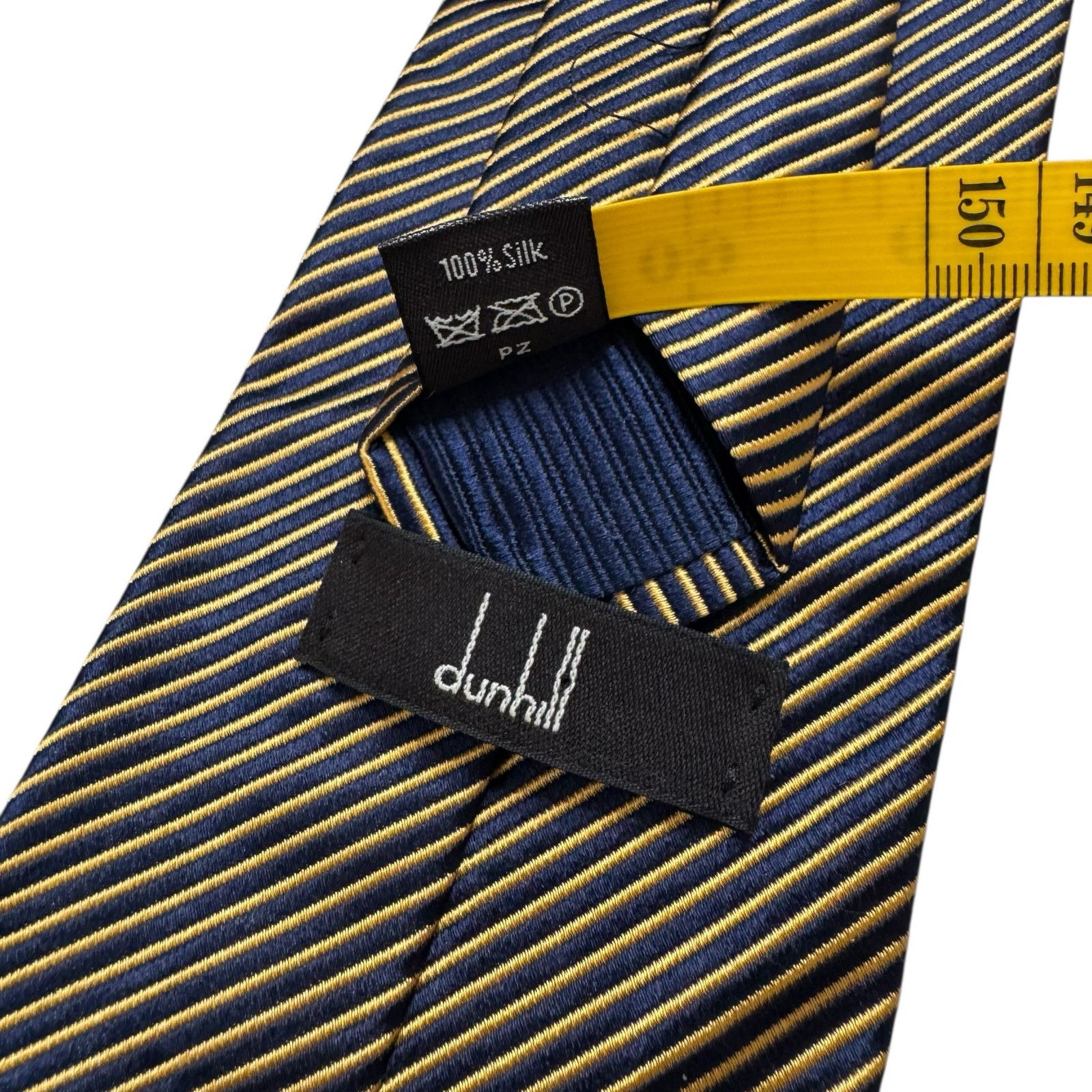 Alfred Dunhill DUNHILL Navy Blue Yellow Diagonal Stripe Tie 100% Silk Size ONE SIZE - 2 Thumbnail