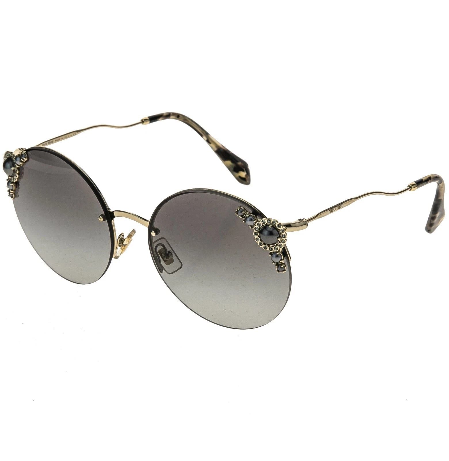 Miu Miu MIU MIU MU52TS Gold Crystal Jewel Pearl Gray Round Sunglass Size ONE SIZE - 4 Thumbnail