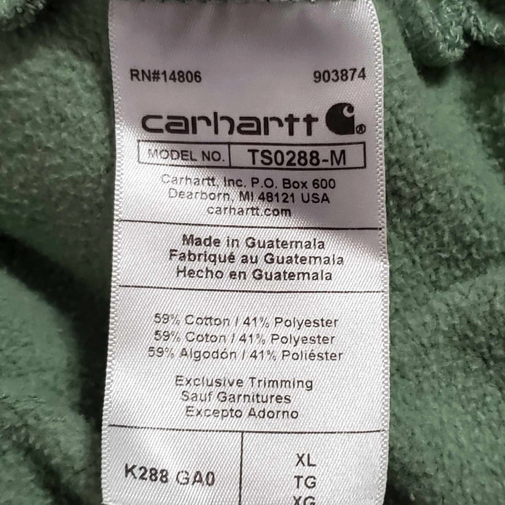 Carhartt Carhartt Hoodie K288-GAO Mens Loose Fit XL TG Hooded Sweatshirt Logo Jade Green Big & Tall XLT Mens Size US XL / EU 56 / 4 - 8 Thumbnail
