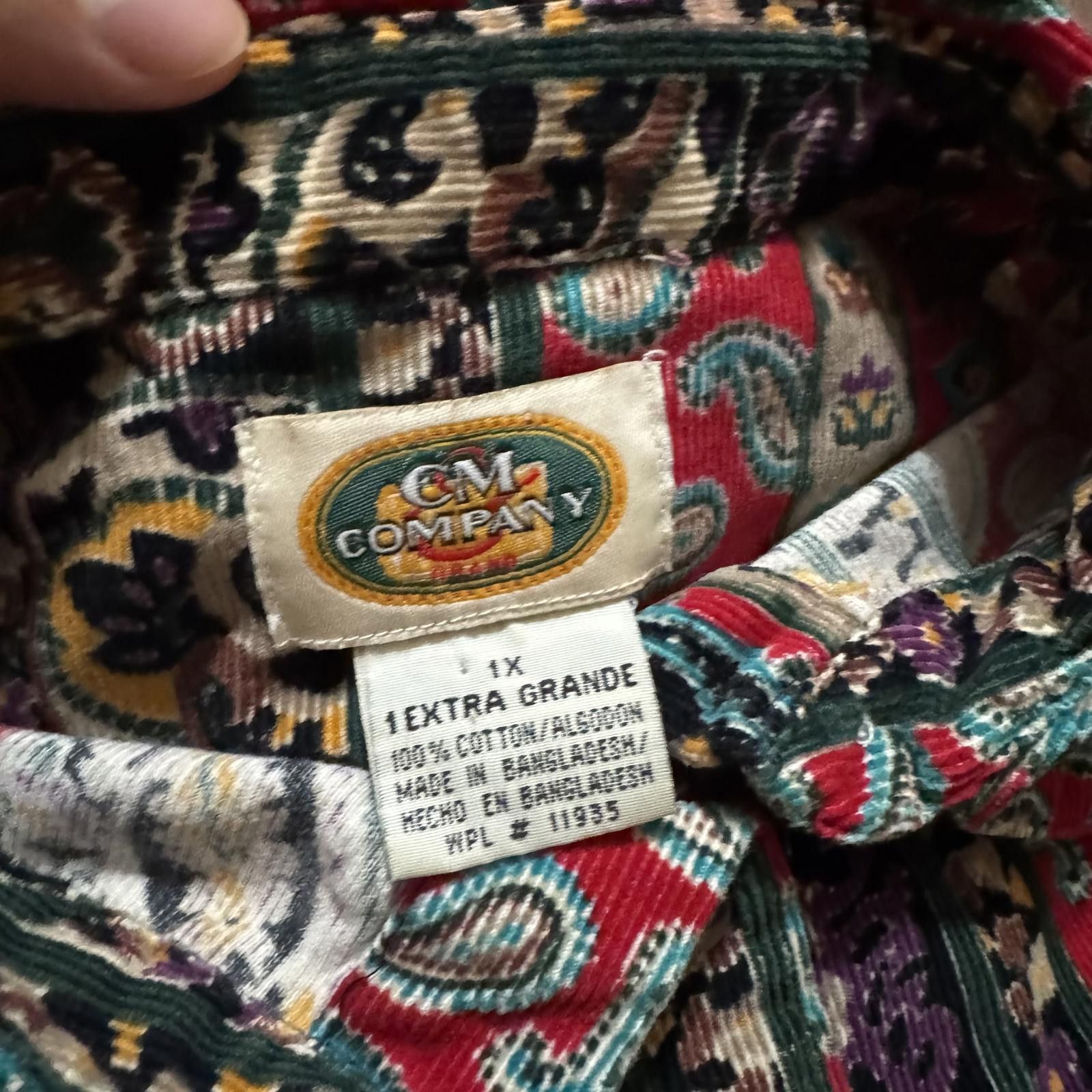 Other Vintage 90s Corduroy Paisley Art Button Shirt CM Company Size XL / US 12-14 / IT 48-50 - 4 Thumbnail