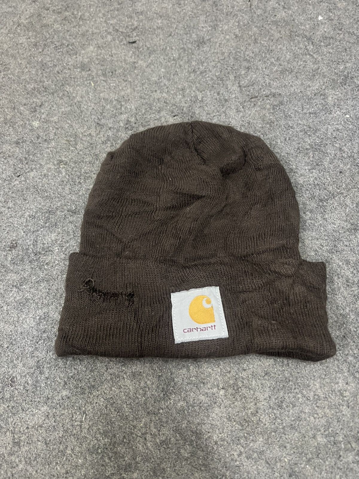 image of Vintage Thrashed Carhartt Beanie Hat in Brown, Men's