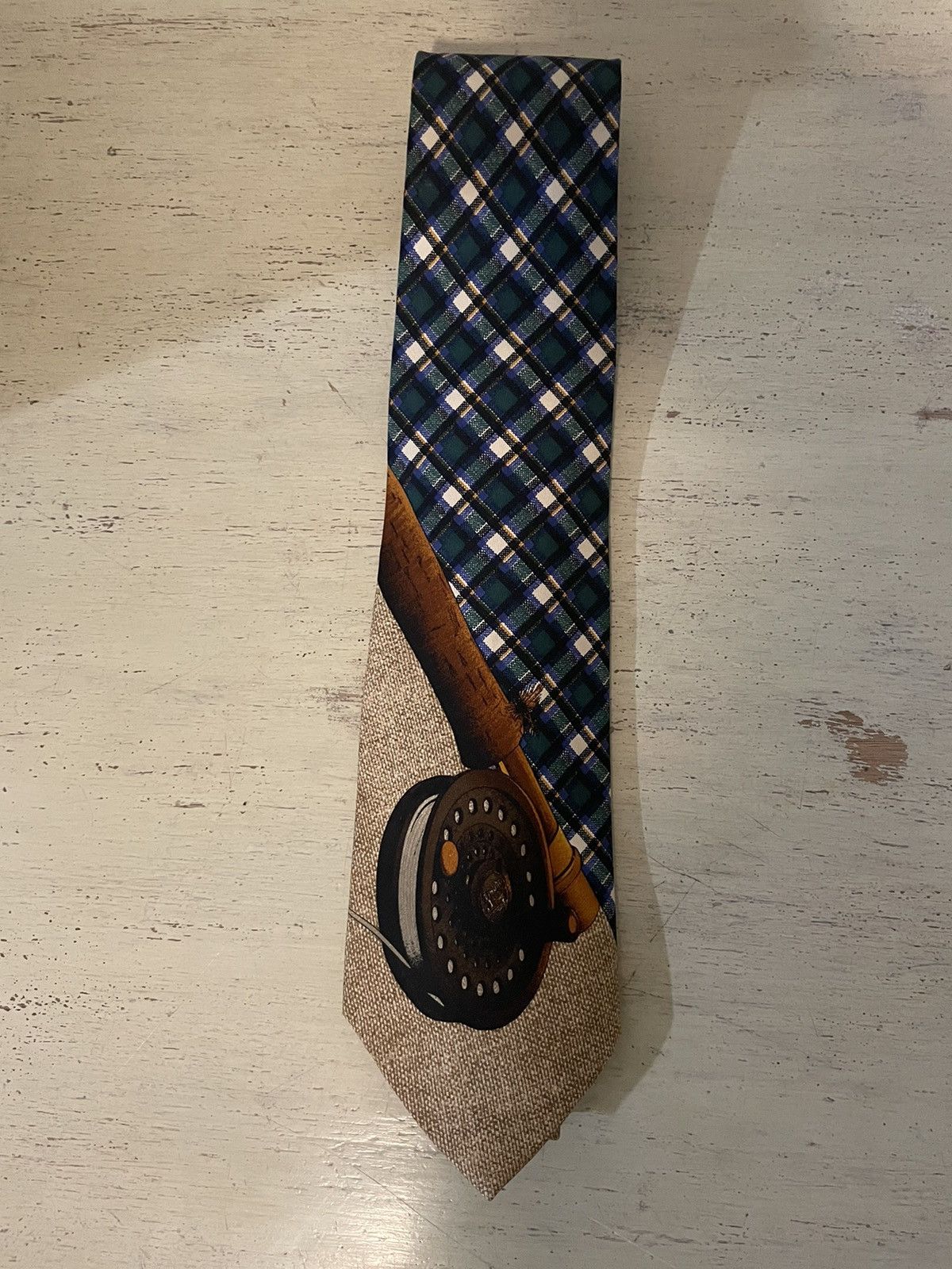 Polo Ralph Lauren × Vintage Rare Plaid-Fly Fishing Print Silk Tie Size ONE SIZE - 1 Thumbnail