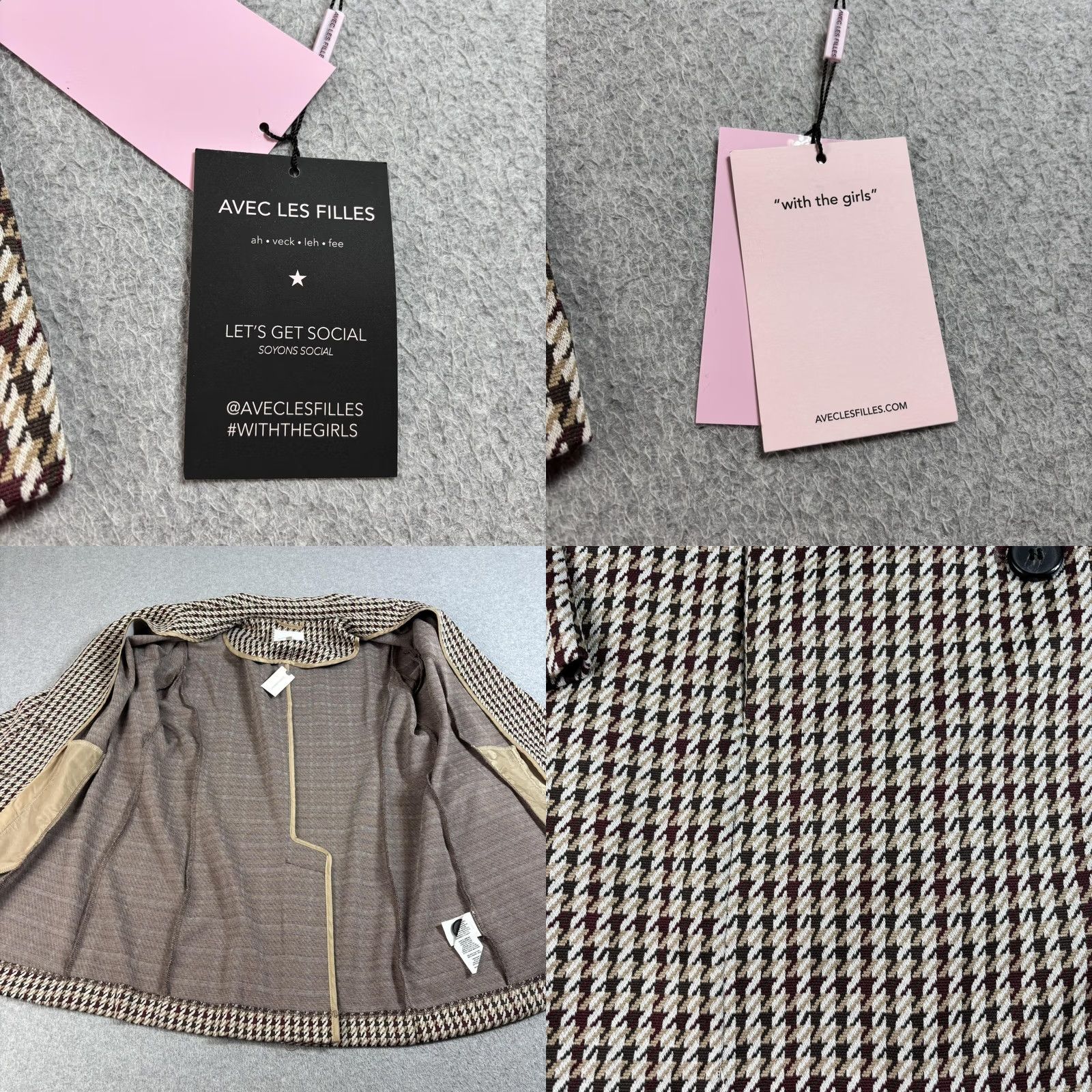 AVEC LES FILLES Avec Les Filles Coatigan Women's Medium Brown Houndstooth Overcoat Blazer Knit Pocketed Buttoned Mid-Length Unlined Fall/Winter Casual Business Size M / US 6-8 / IT 42-44 - 8 Thumbnail
