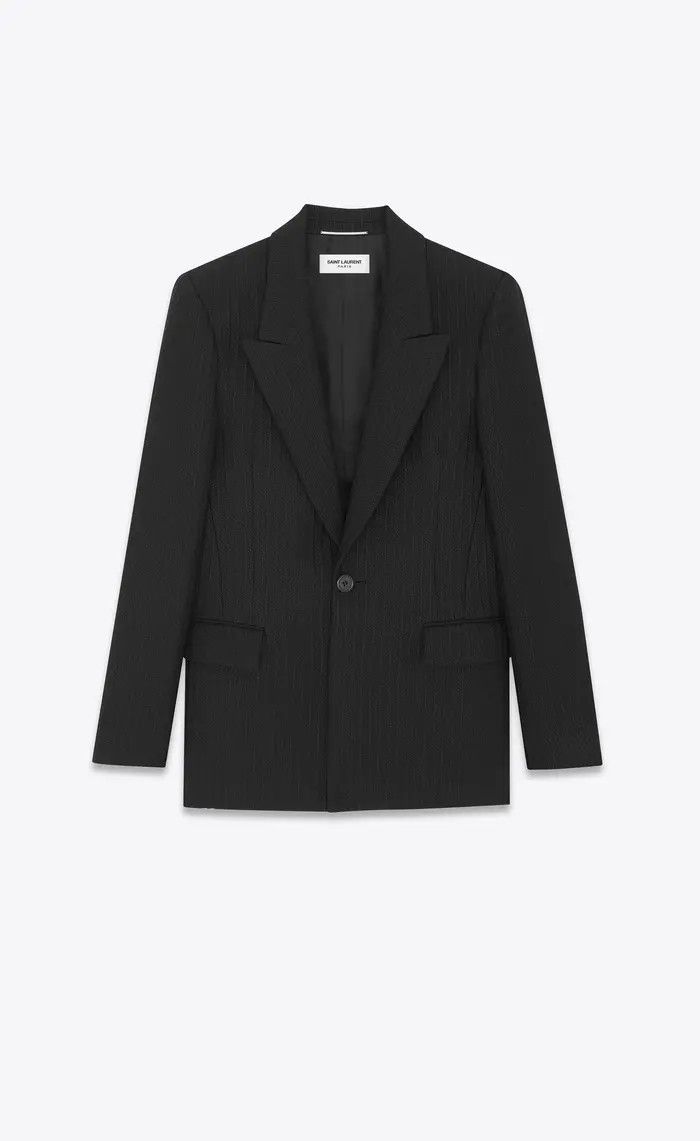 Saint Laurent Paris o1bcso1str1124 Single Breasted Jacket Striped Wool in Black Size US S / EU 44-46 / 1 - 1 Thumbnail