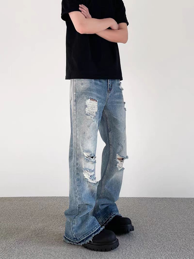 Japanese Brand Street Hip Hop Ripped Straight Leg Micro Flare Jeans Size US 30 / EU 46 - 4 Thumbnail