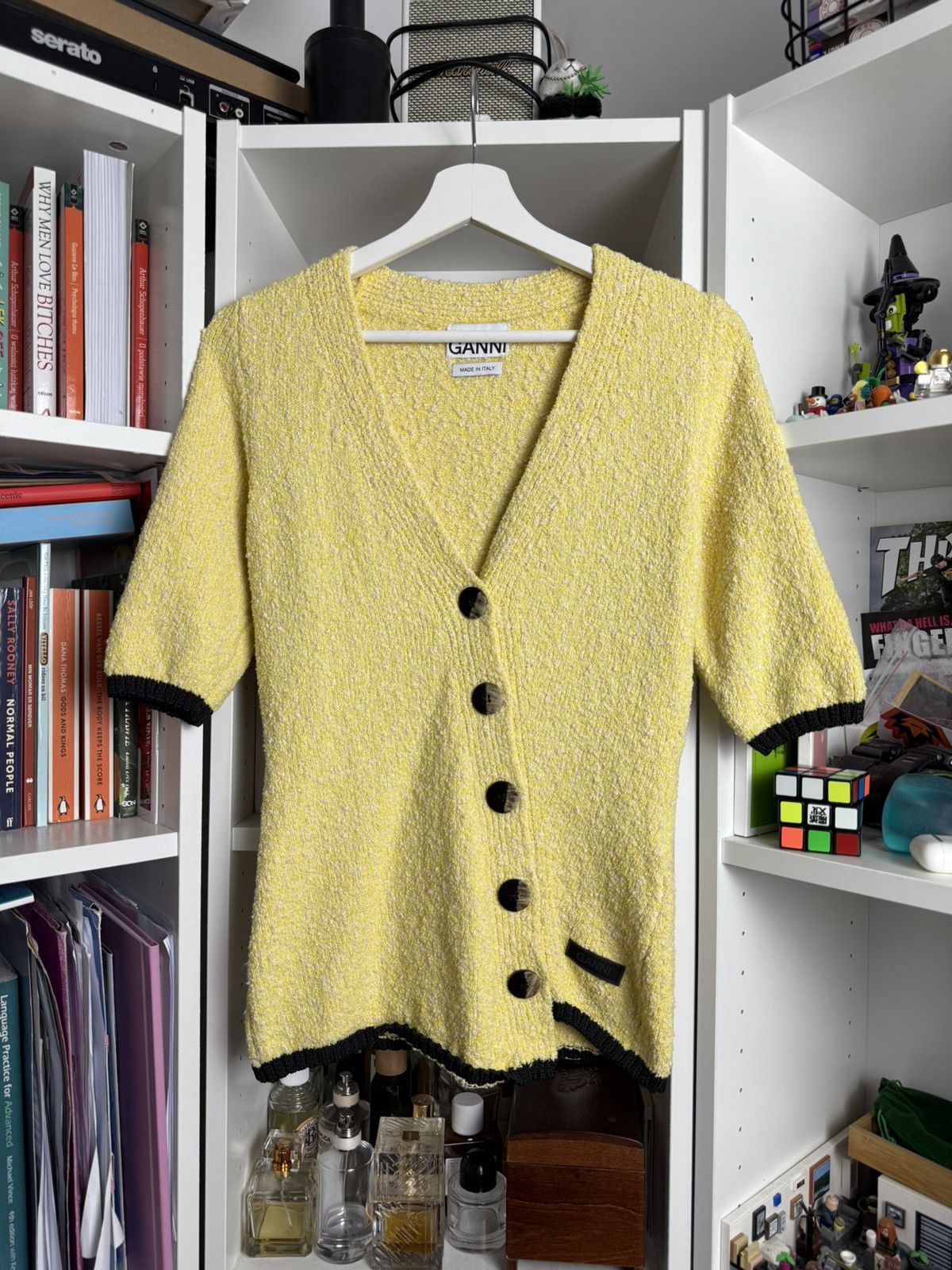 Designer × Ganni Ganni cotton asymmetric cardigan sweater S designer classy Size S / US 4 / IT 40 - 1 Thumbnail