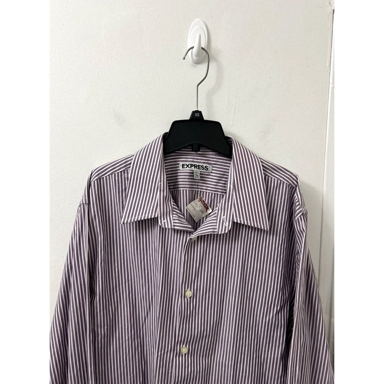 Express VINTAGE? No. Express Dress Shirt Mens XL Purple White Striped Extra Slim Button Up Long Sleeve Size US XL / EU 56 / 4 - 2 Thumbnail