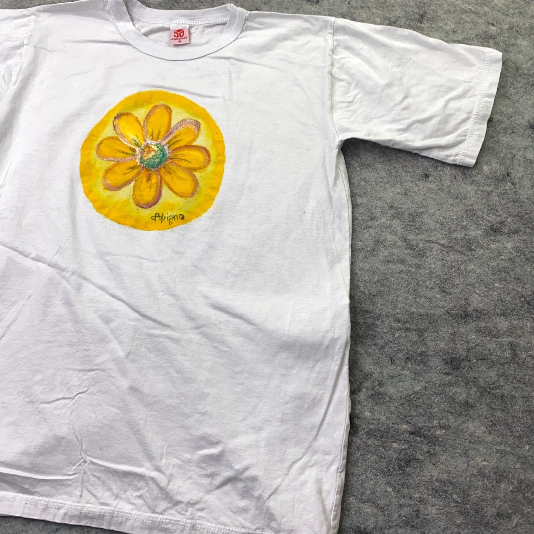 Vintage J Quieroz Shirt Mens Medium White Artist Wearable Art Yellow Flower Brazil Size US M / EU 48-50 / 2 - 7 Thumbnail