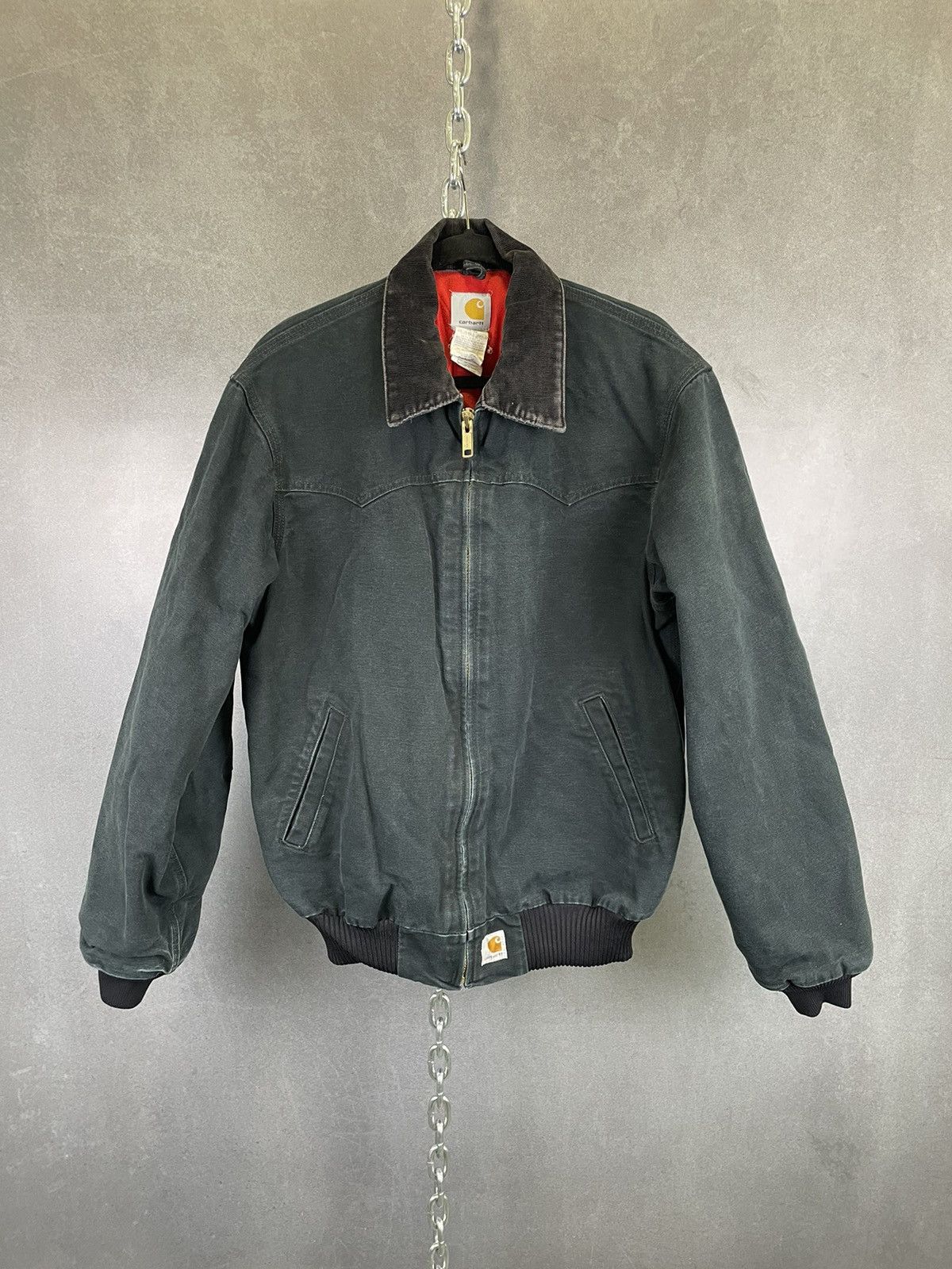 image of Crazy Grail Carhartt Black Santa Fe Jacket Red Liner L, Men's (Size Large)
