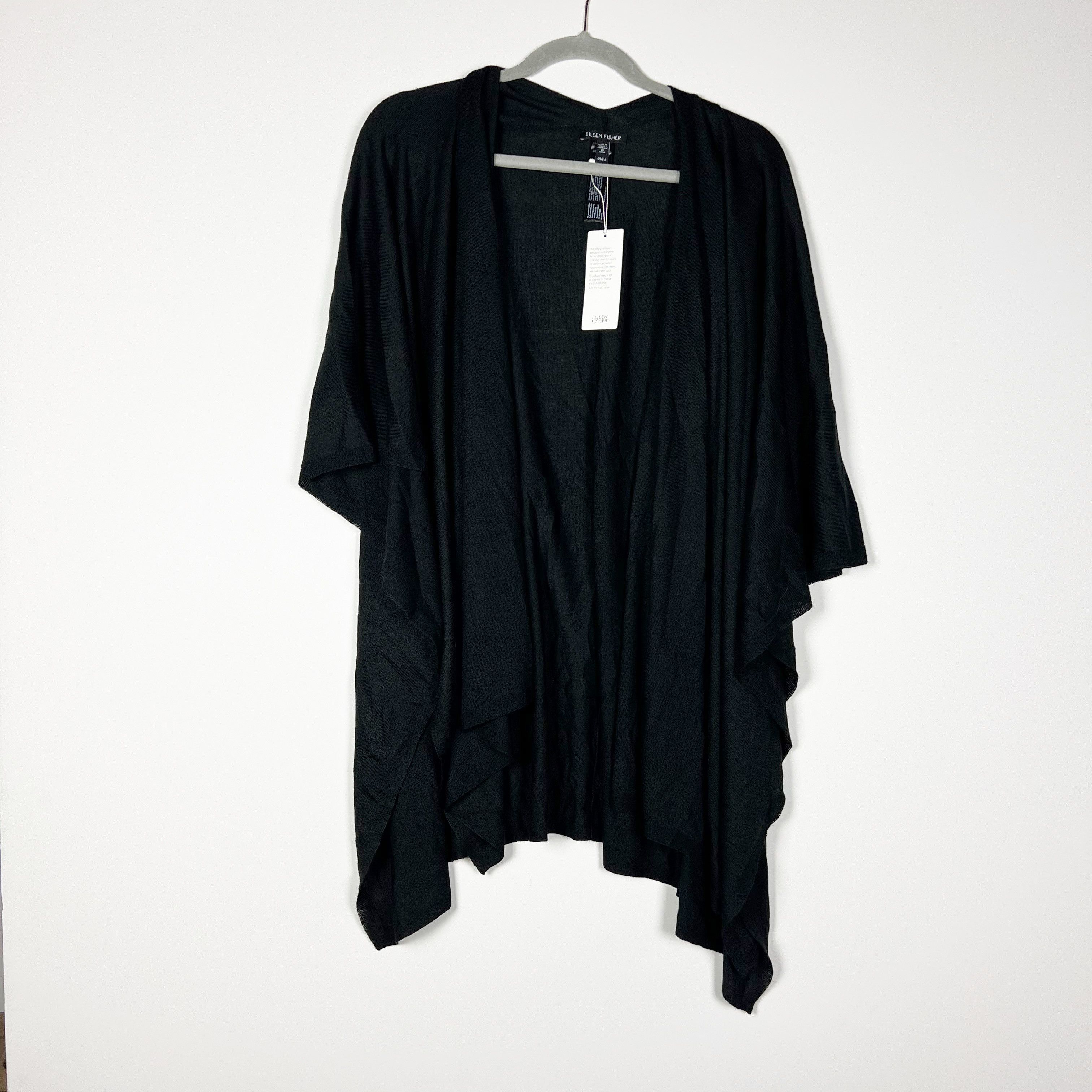 Image of New Eileen Fisher Fine Merino Jersey Poncho Regenerative in Black, Women's