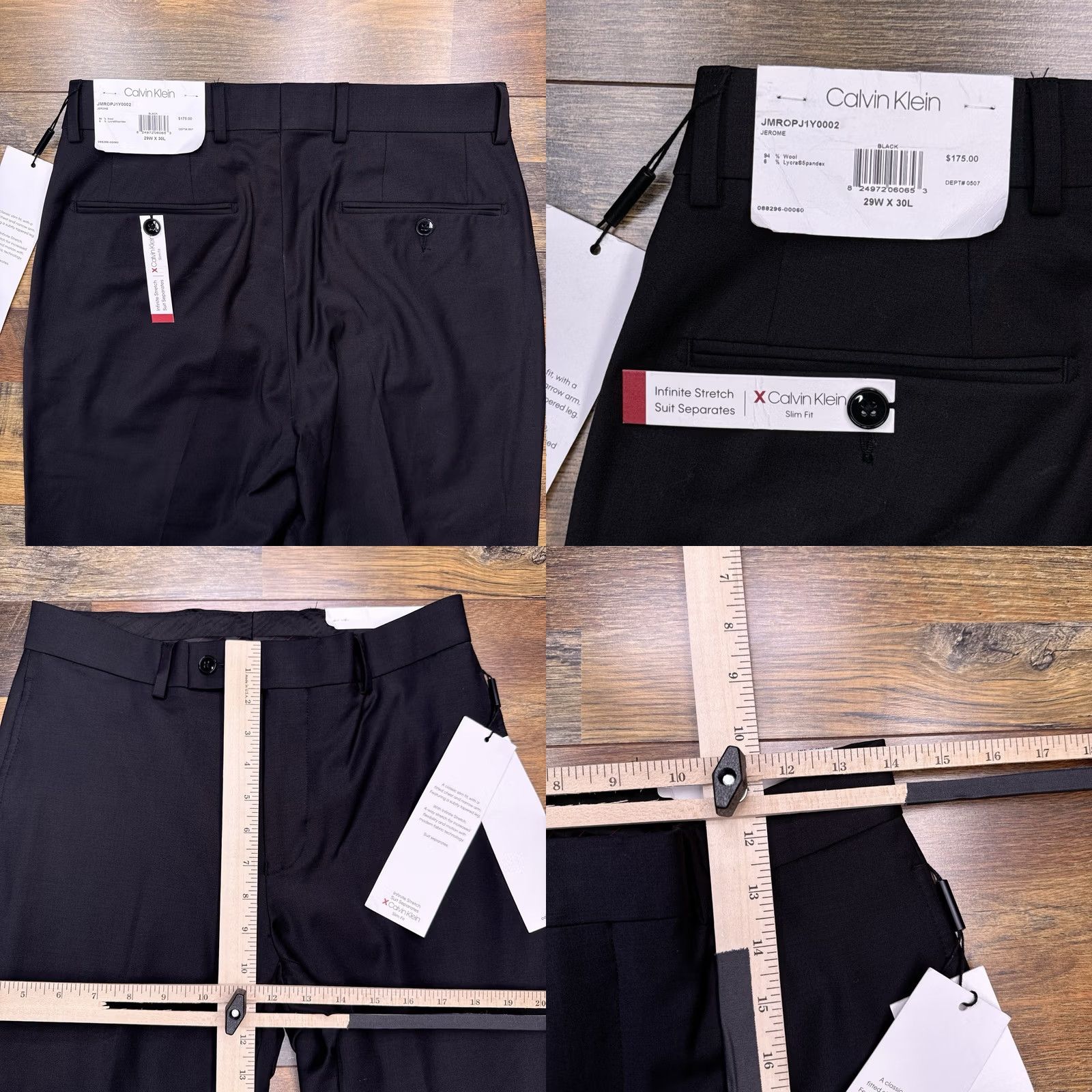 Calvin Klein Calvin Klein Pants Mens 29x30 Black Slim Fit Tapered Flat Front Wool Spandex Stretch Dress Pants Infinite Stretch New Size US 29 - 8 Thumbnail