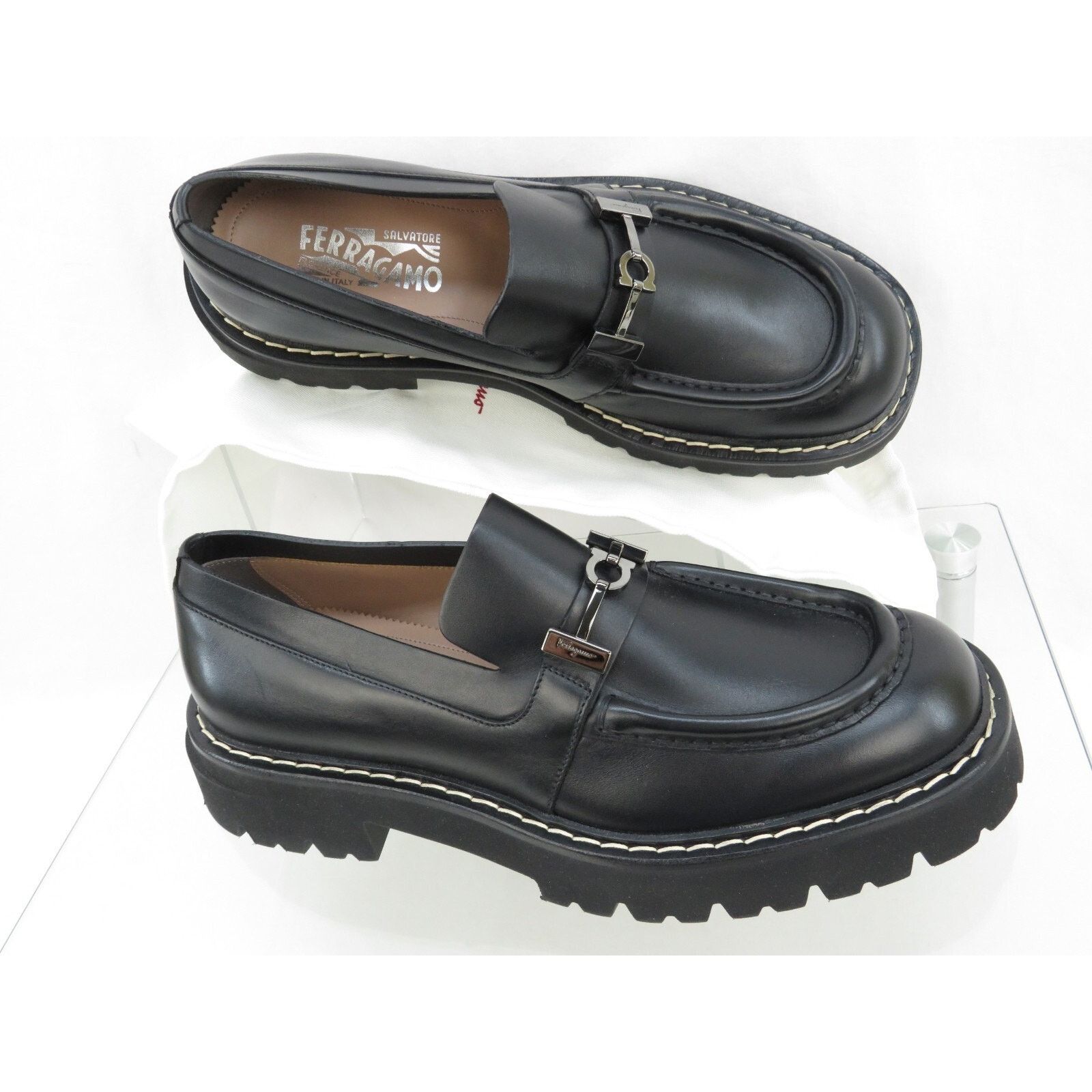Salvatore Ferragamo FERRAGAMO IGNAZIO BLACK LEATHER GANCINI LUG LOAFERS 11.5 M Size US 11.5 / EU 44-45 - 10 Thumbnail