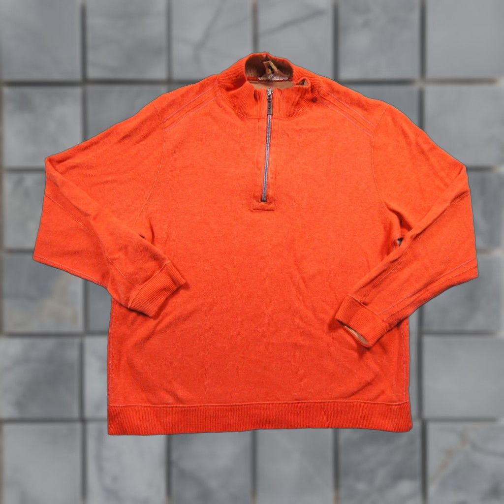 Tommy Bahama VINTAGE no — wait it's not vintage; the item is Tommy Bahama Sweater Mens XL Orange 1/4 Zip Reversible Pullover Knit Adult Size US XL / EU 56 / 4 - 1 Thumbnail