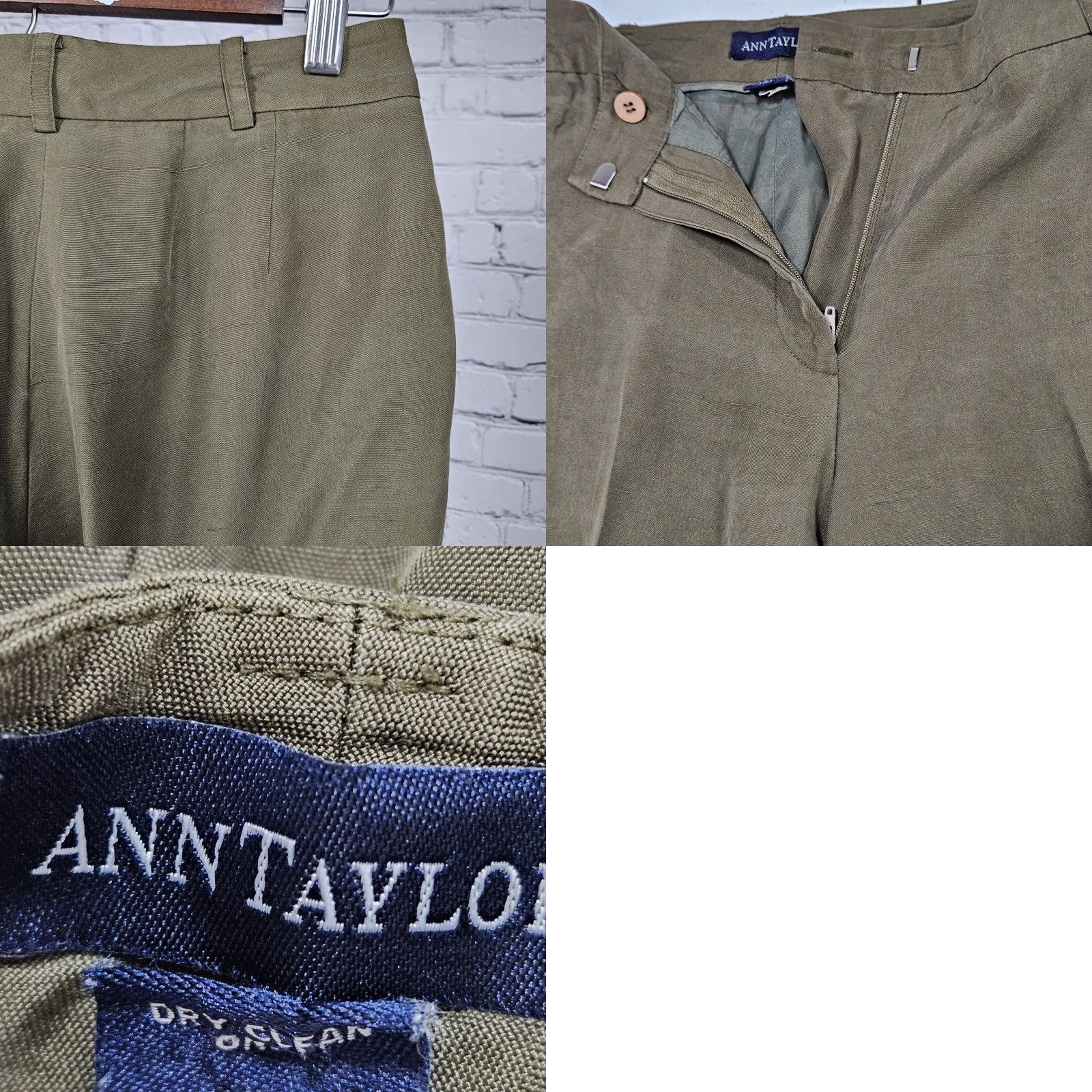 Ann Taylor Ann Taylor Green 100% Silk Mid Rise Lined Cuffed Straight Dress Pants 4 (26x30) Womens Size 27" / US 4 / IT 40 - 9 Thumbnail