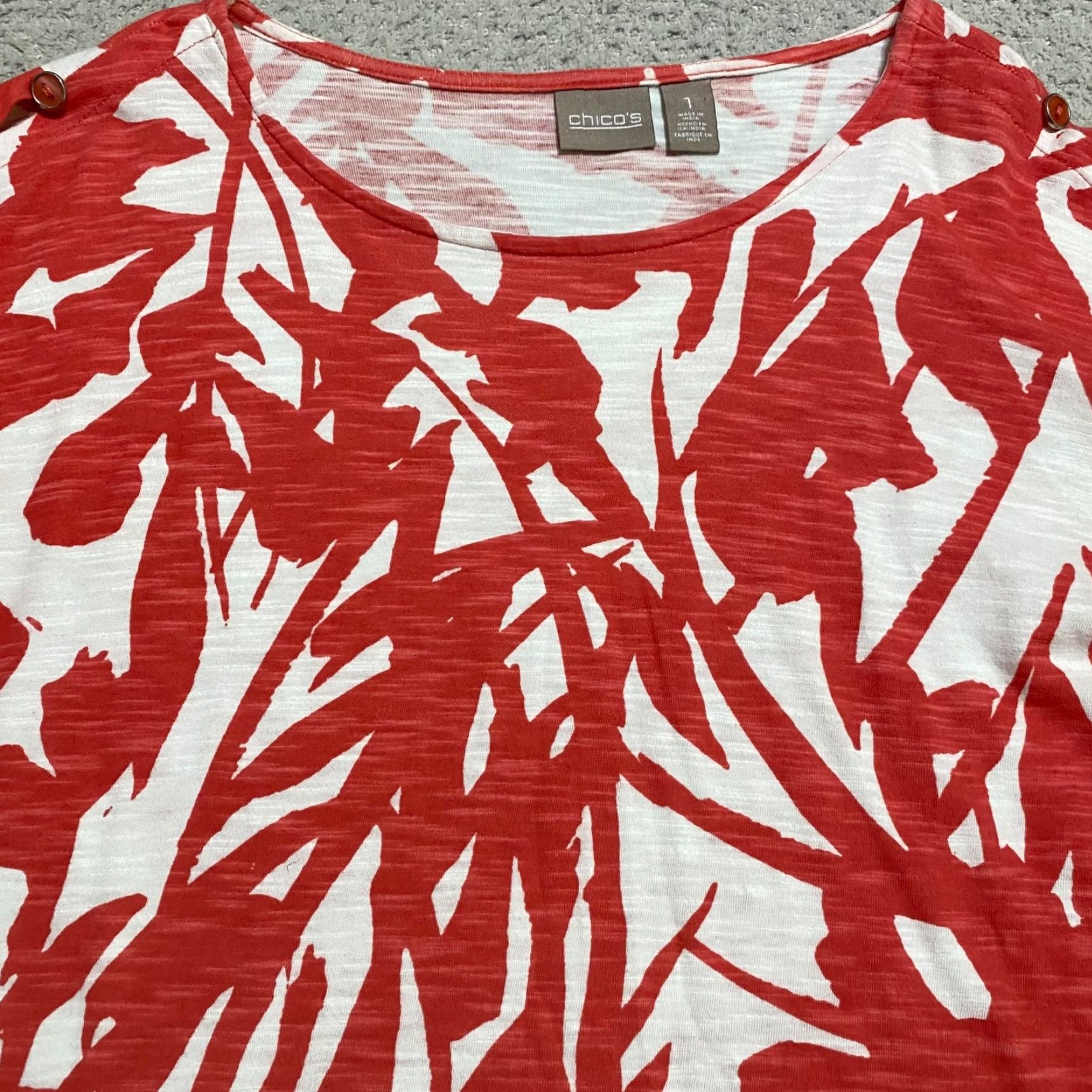 Vintage Chico's Womens Shirt M Red Floral 3/4 Sleeve Round Neck Pullover Size M / US 6-8 / IT 42-44 - 5 Thumbnail