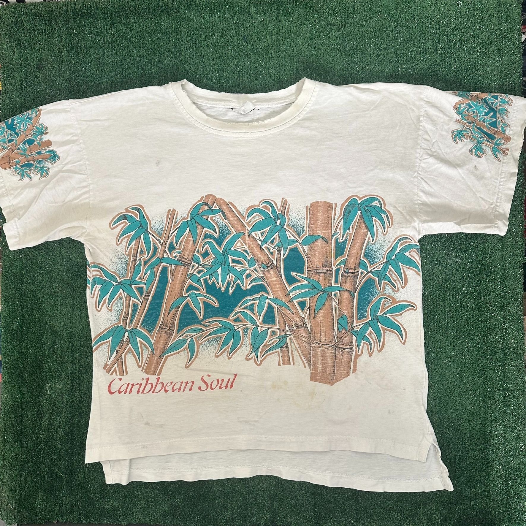 Hanes Vintage 90s Bamboo Nature T-Shirt AOP Caribbean Tropical Tee Size US XL / EU 56 / 4 - 1 Thumbnail