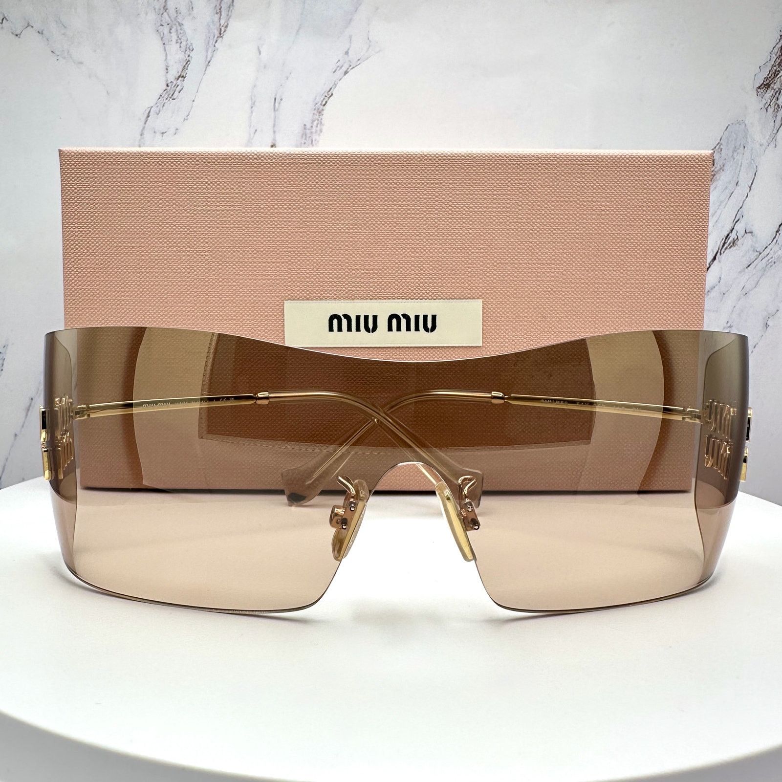 Miu Miu New MIU MIU Sunglasses Gold Light Mirror Bronze Rimless Wrap Size ONE SIZE - 22 Thumbnail