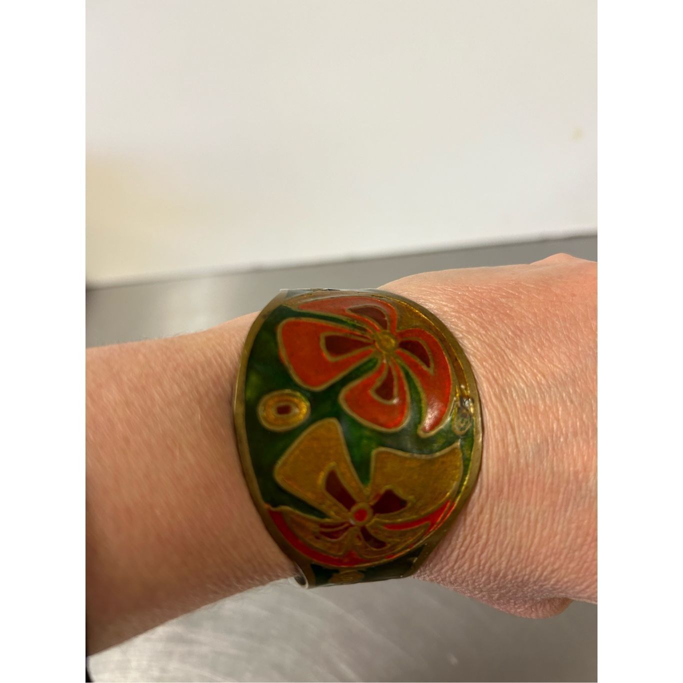 Other Vintage Brass Enamel Painted Wide Cuff Bracelet. Size ONE SIZE - 6 Thumbnail