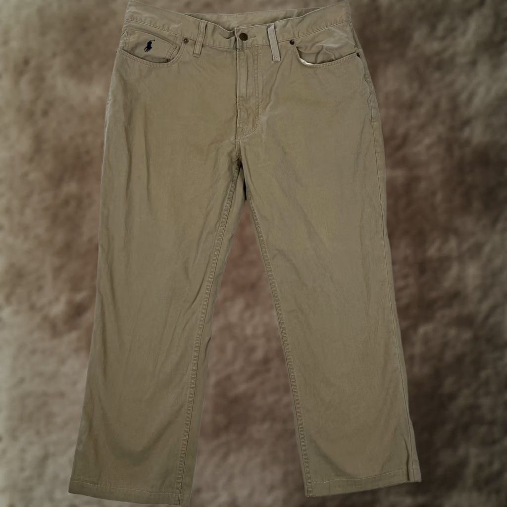 Polo Ralph Lauren Polo Ralph Lauren Pants Mens 36 Beige Khaki Chino 5-Pocket Dungarees Authentic Leather Logo Front Coin Pocket Straight Leg NWT Size US M / EU 48-50 / 2 - 1 Thumbnail