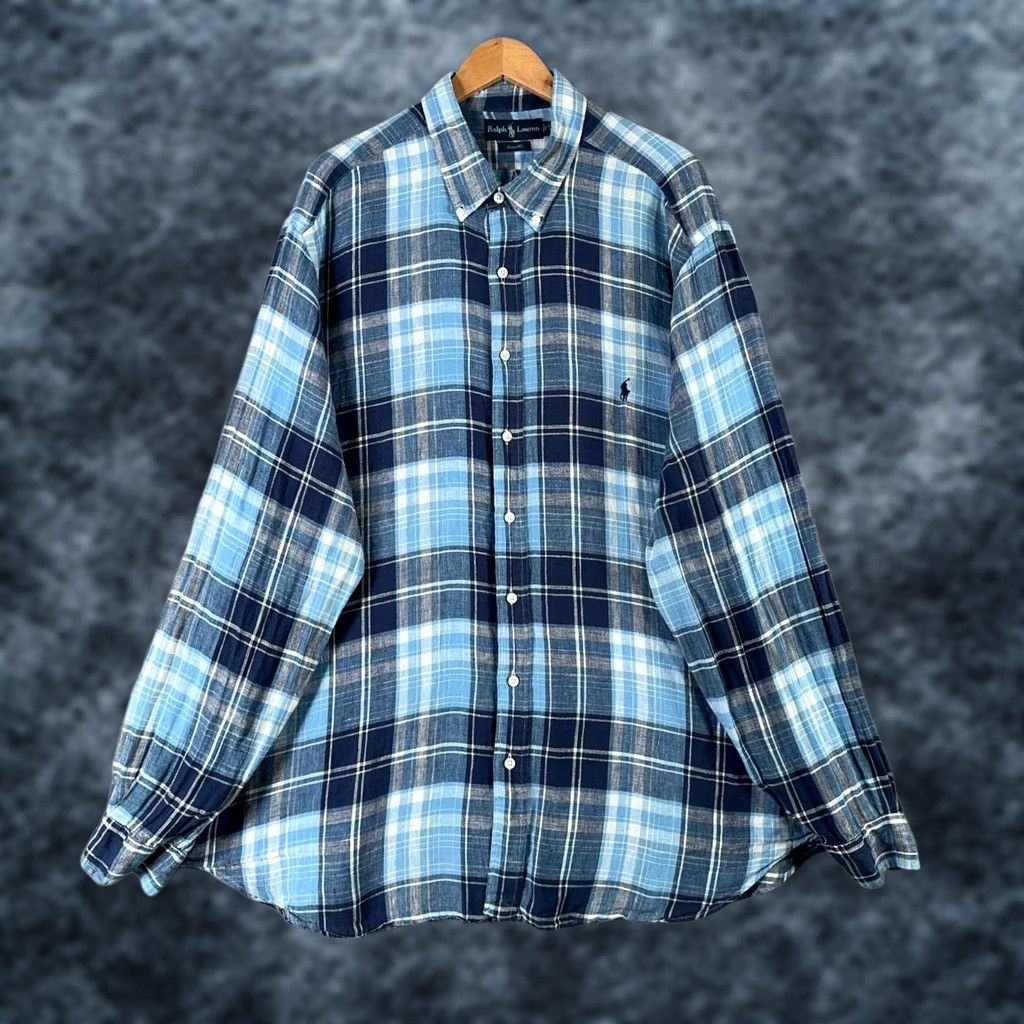 Ralph Lauren VINTAGE Ralph Lauren Linen Shirt Mens 2XB BIG Classic 100% Linen Blue Plaid Long Sleeve Shirt Button-Up Mens Big & Tall Blues Size US XXL / EU 58 / 5 - 1 Thumbnail