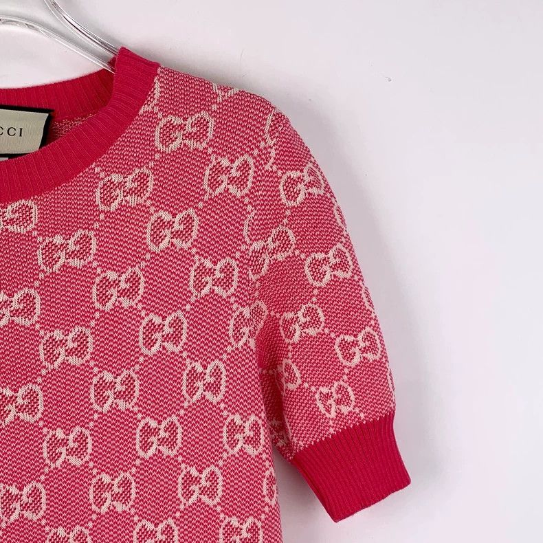 Gucci Gucci Pink logo jacquart full printed wool round neck shor Size XS / US 0-2 / IT 36-38 - 3 Thumbnail