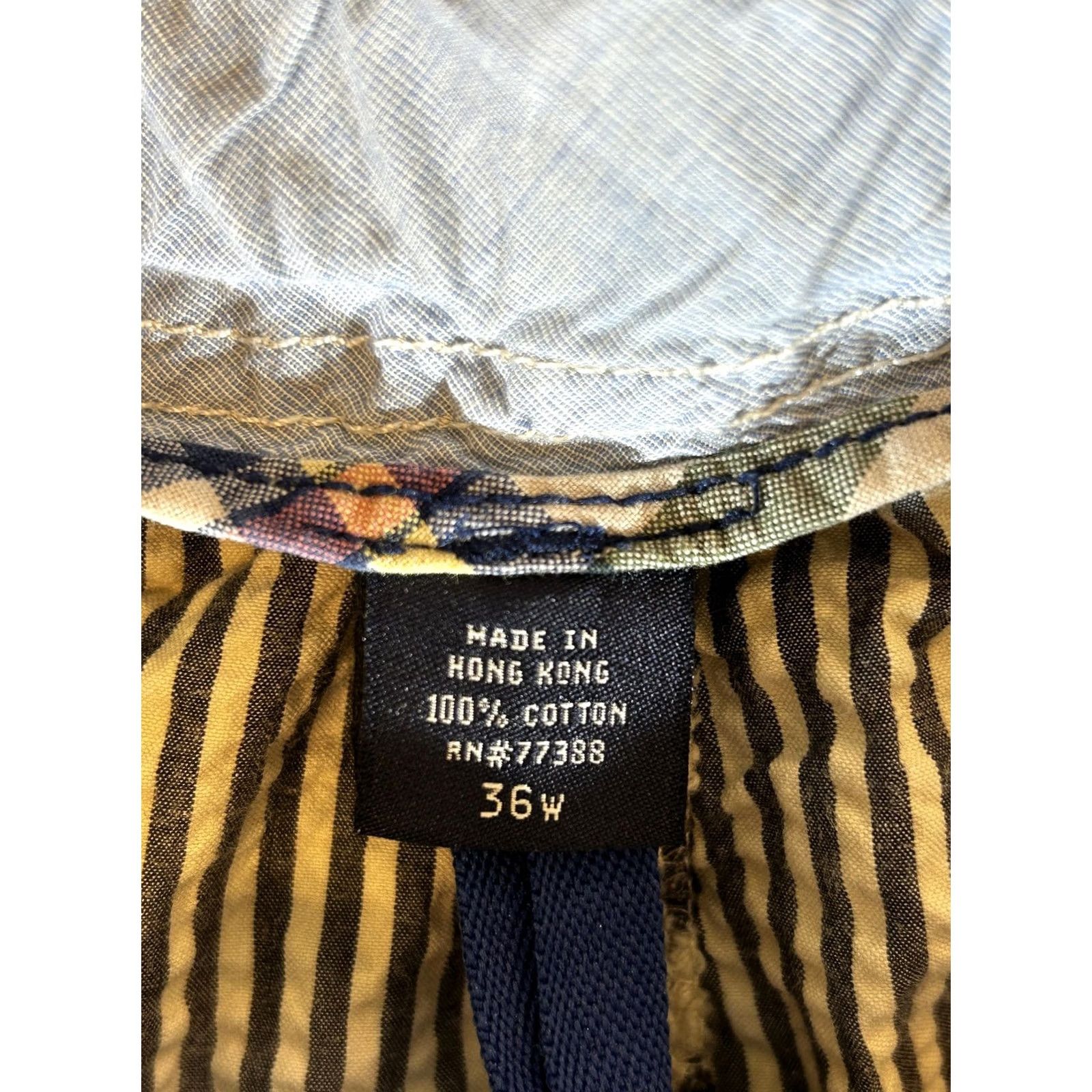 J.Crew J.Crew Mens 36 Striped Chino Shorts Seersucker Drawstring Flat Front Beige Vintage - Casual Summer Mens 36W Shorts Size US 36 / EU 52 - 5 Thumbnail