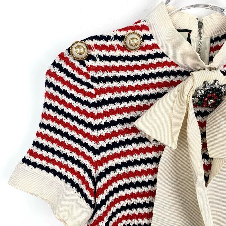 Gucci GucciDouble G pearl buckle color-blocked striped knitted dr Size S / US 4 / IT 40 - 3 Thumbnail